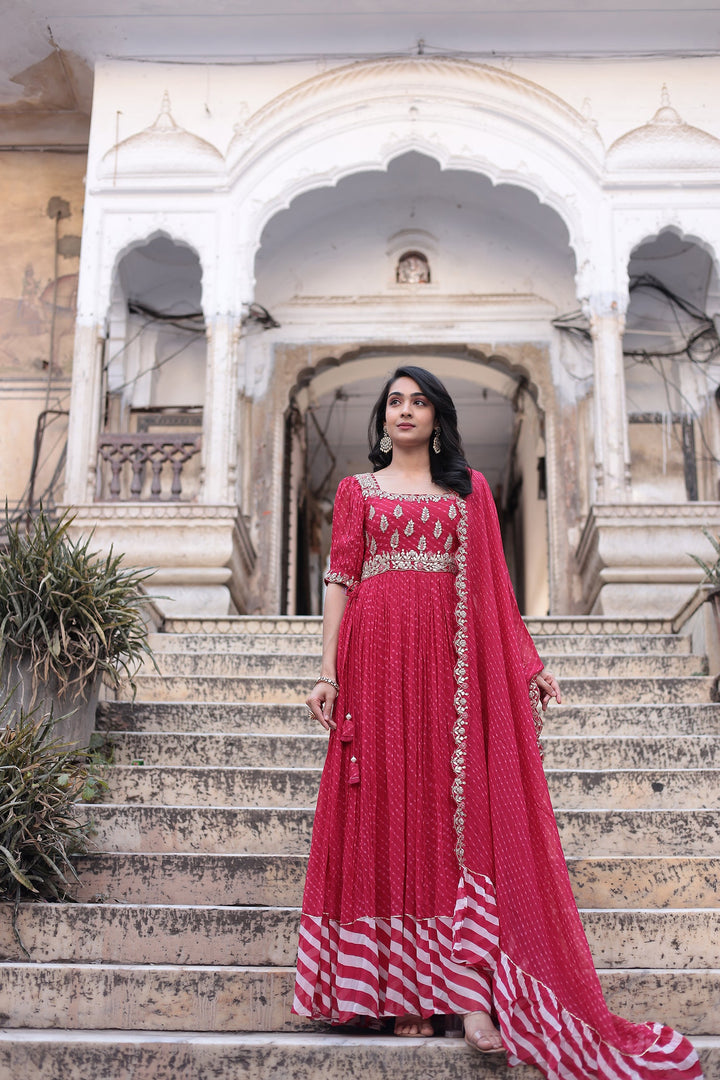 Leheriya Anarkali Georgette Suit Embroidered with Gota Patti work