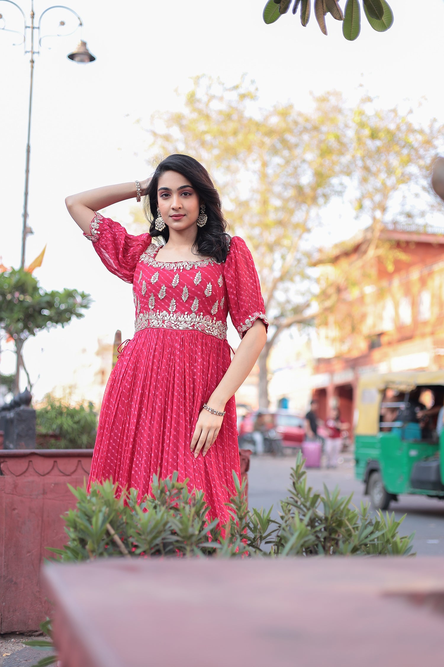 Leheriya Anarkali Georgette Suit Embroidered with Gota Patti work