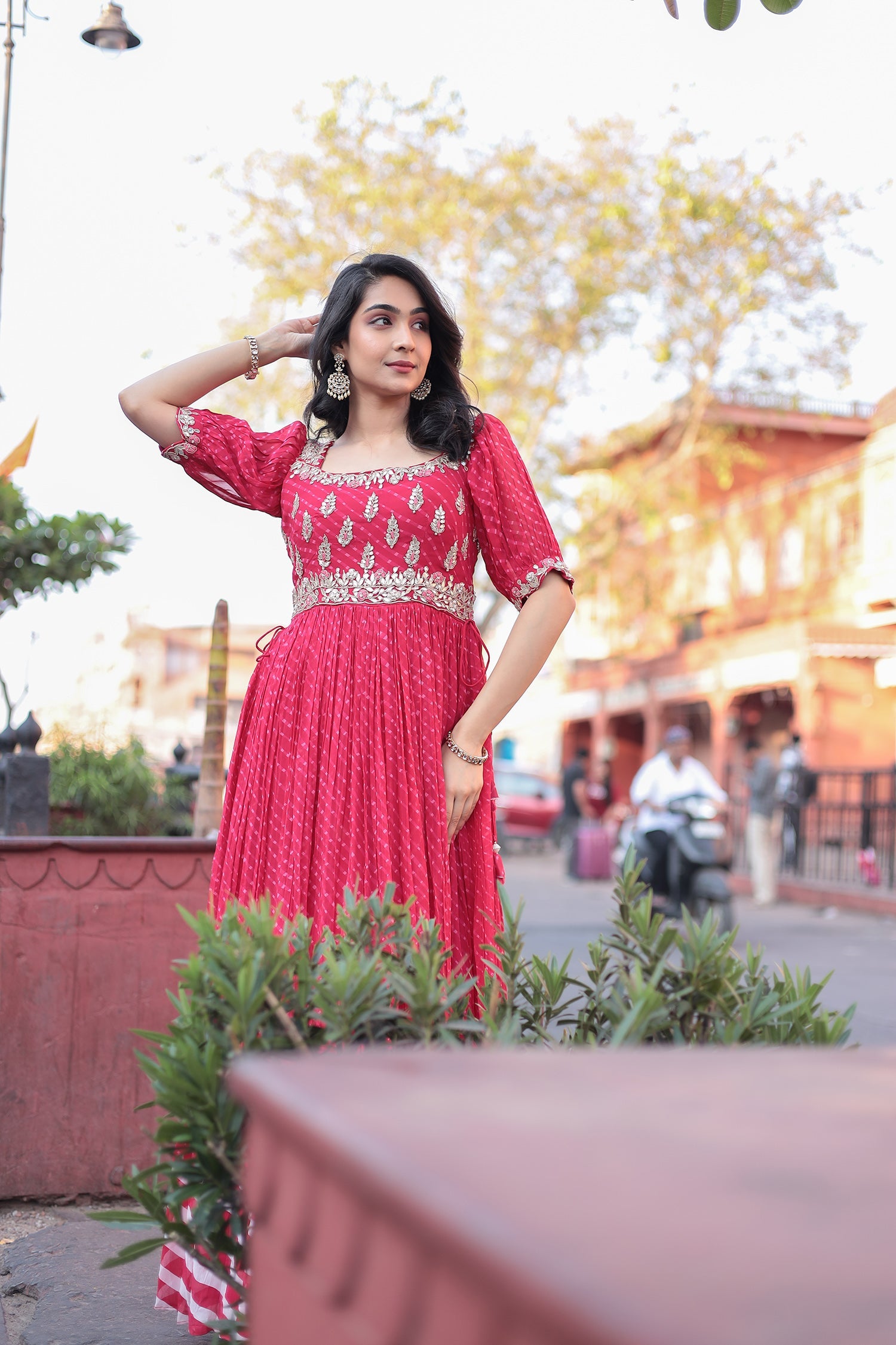 Leheriya Anarkali Georgette Suit Embroidered with Gota Patti work