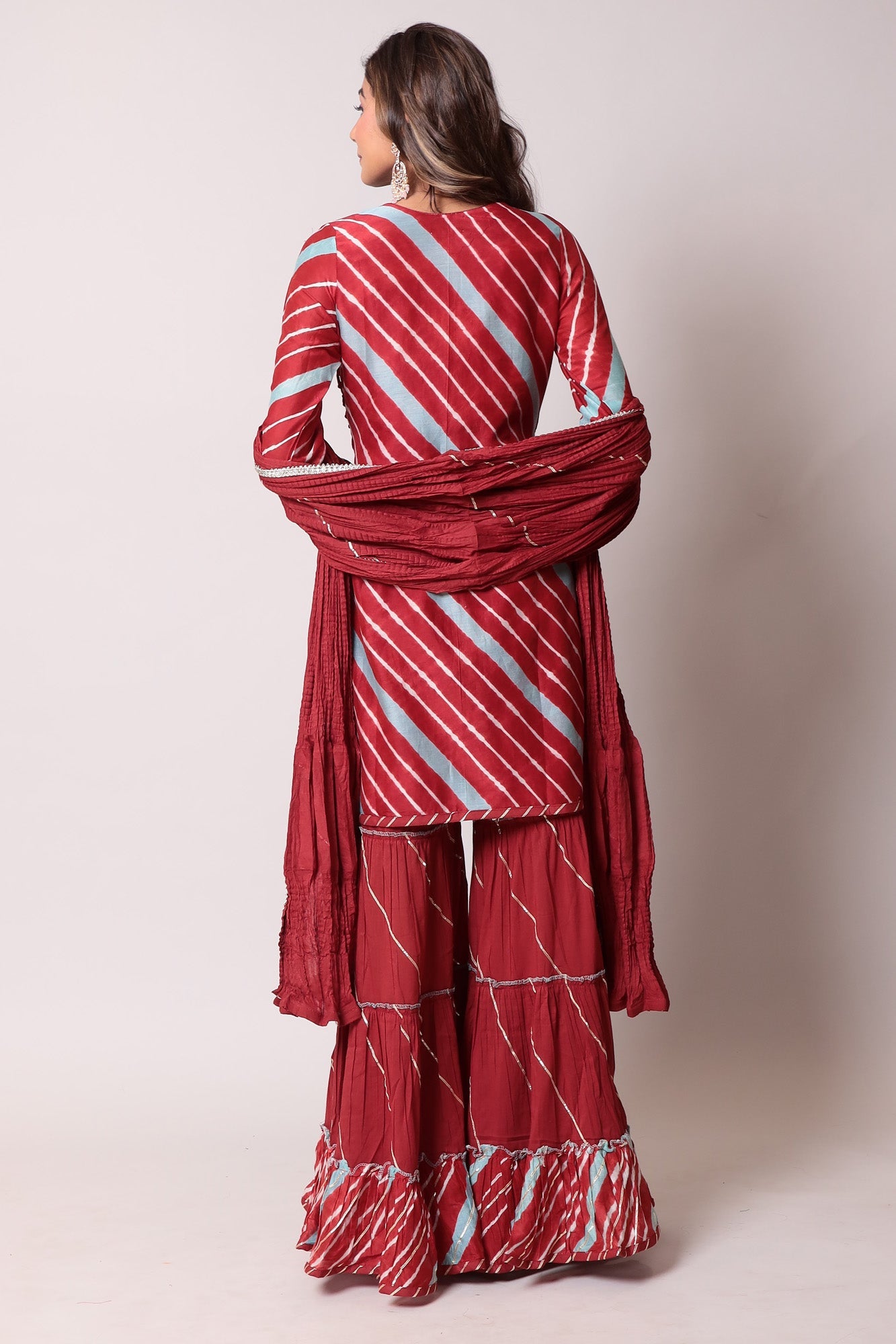 Leheriya Cotton Silk Sharara Suit with Gota Patti Work.