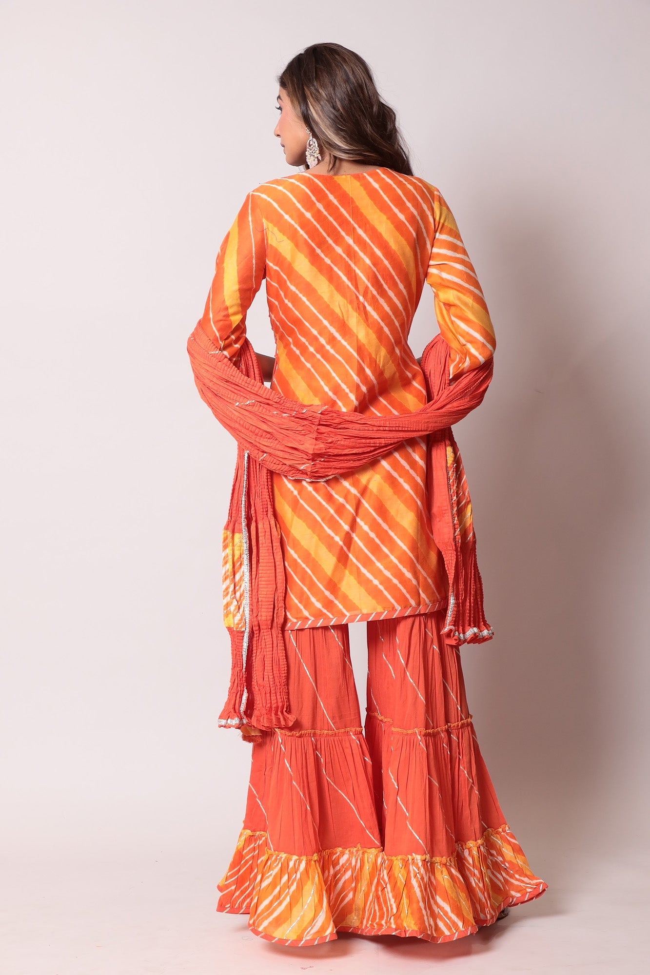 Leheriya Cotton Silk Sharara Suit with Gota Patti Work.