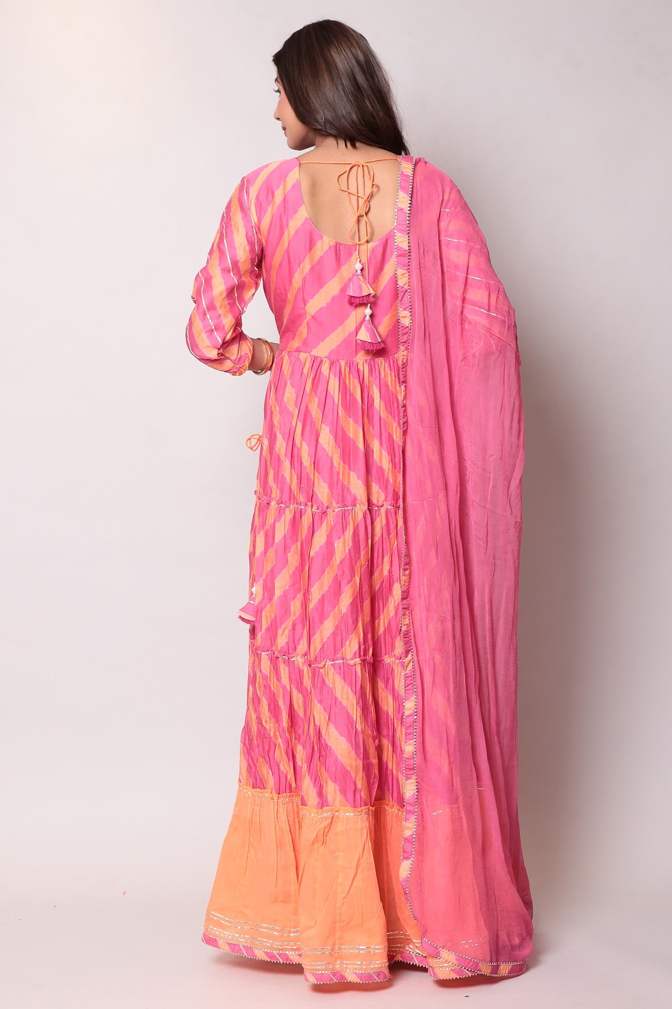 Leheriya Anarkali Chanderi Suit with Gota Patti work.