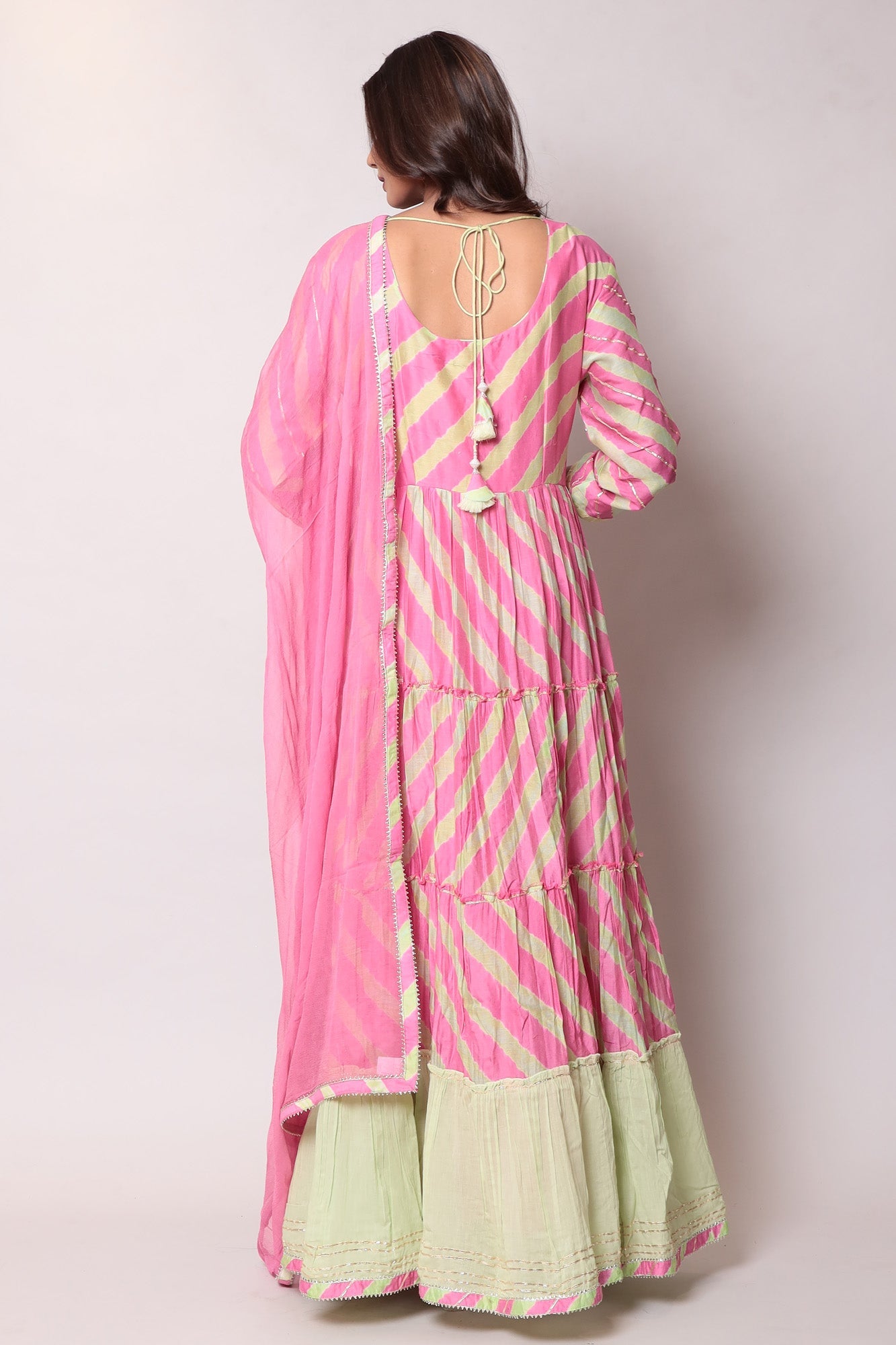 Leheriya Anarkali Chanderi Suit with Gota Patti work.