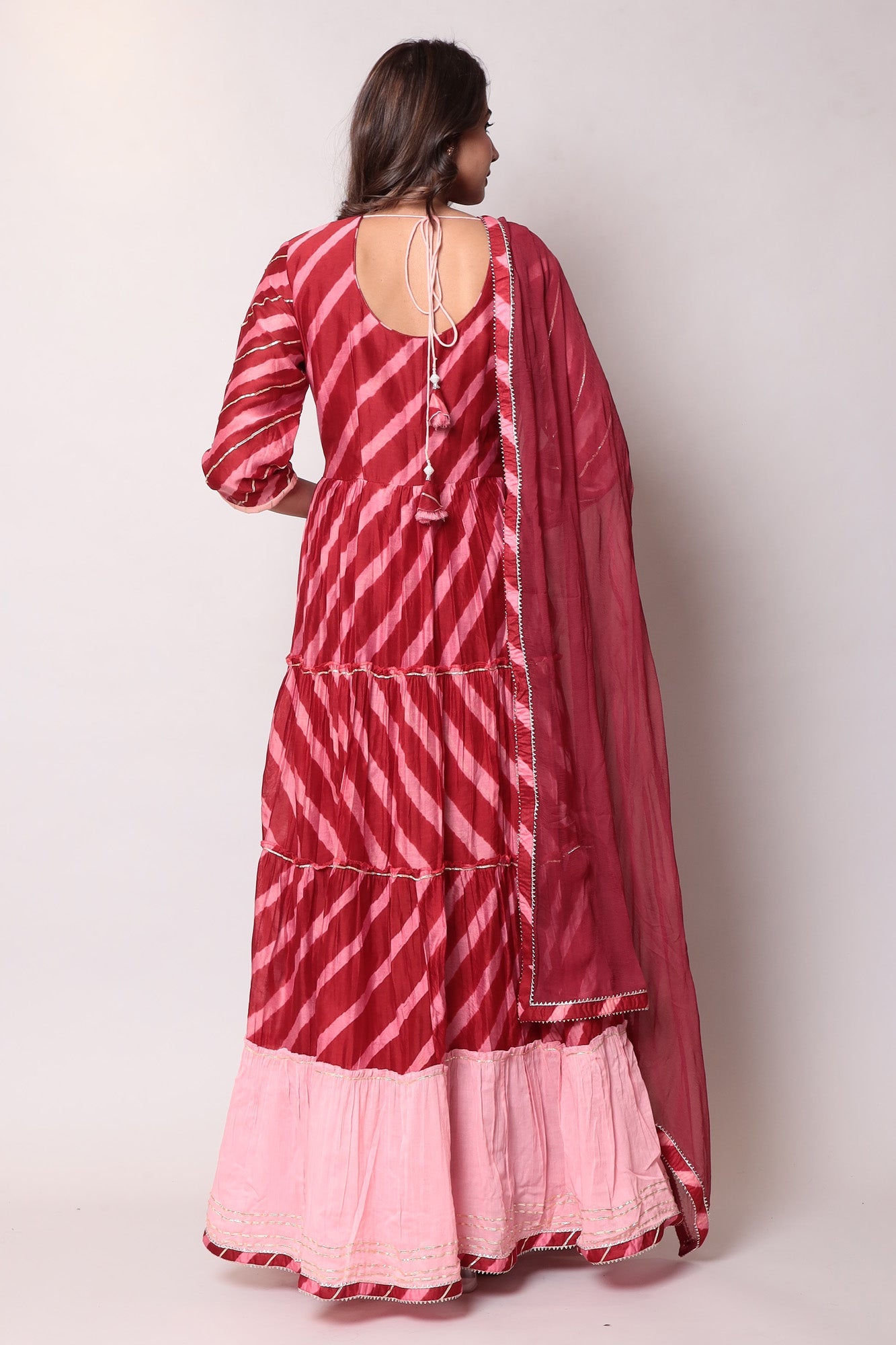 Leheriya Anarkali Chanderi Suit with Gota Patti work.