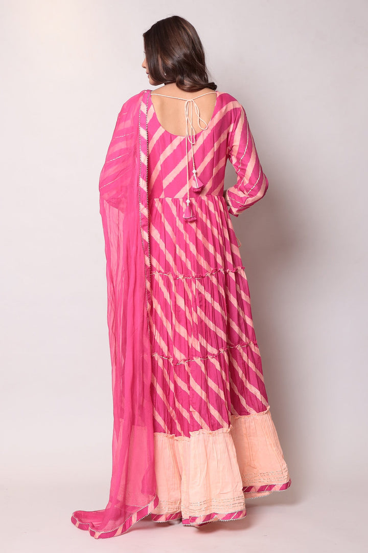 Leheriya Anarkali Chanderi Suit with Gota Patti work.