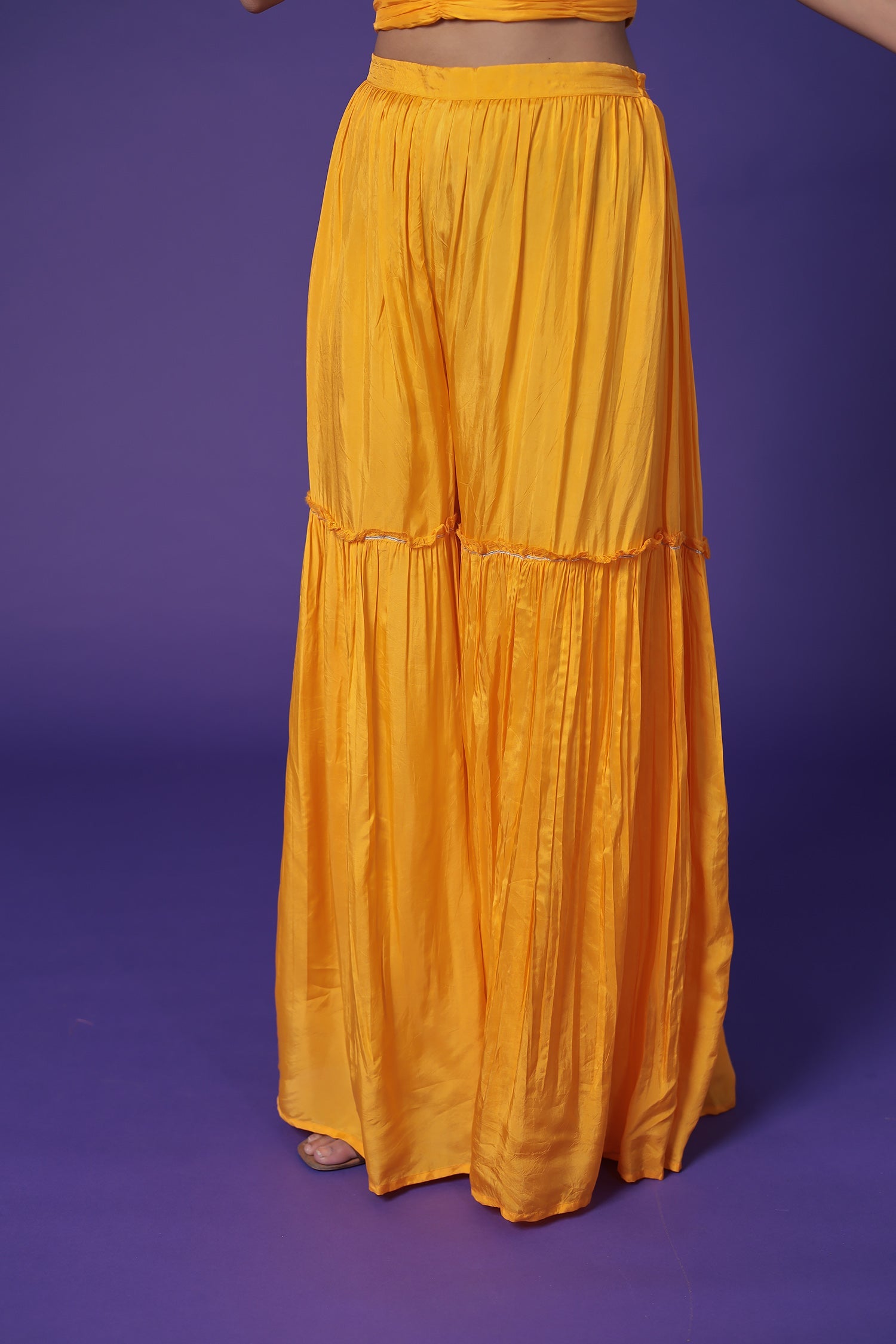 Leheriya Jacket Style Chanderi Indo Western with Embroidered Blouse