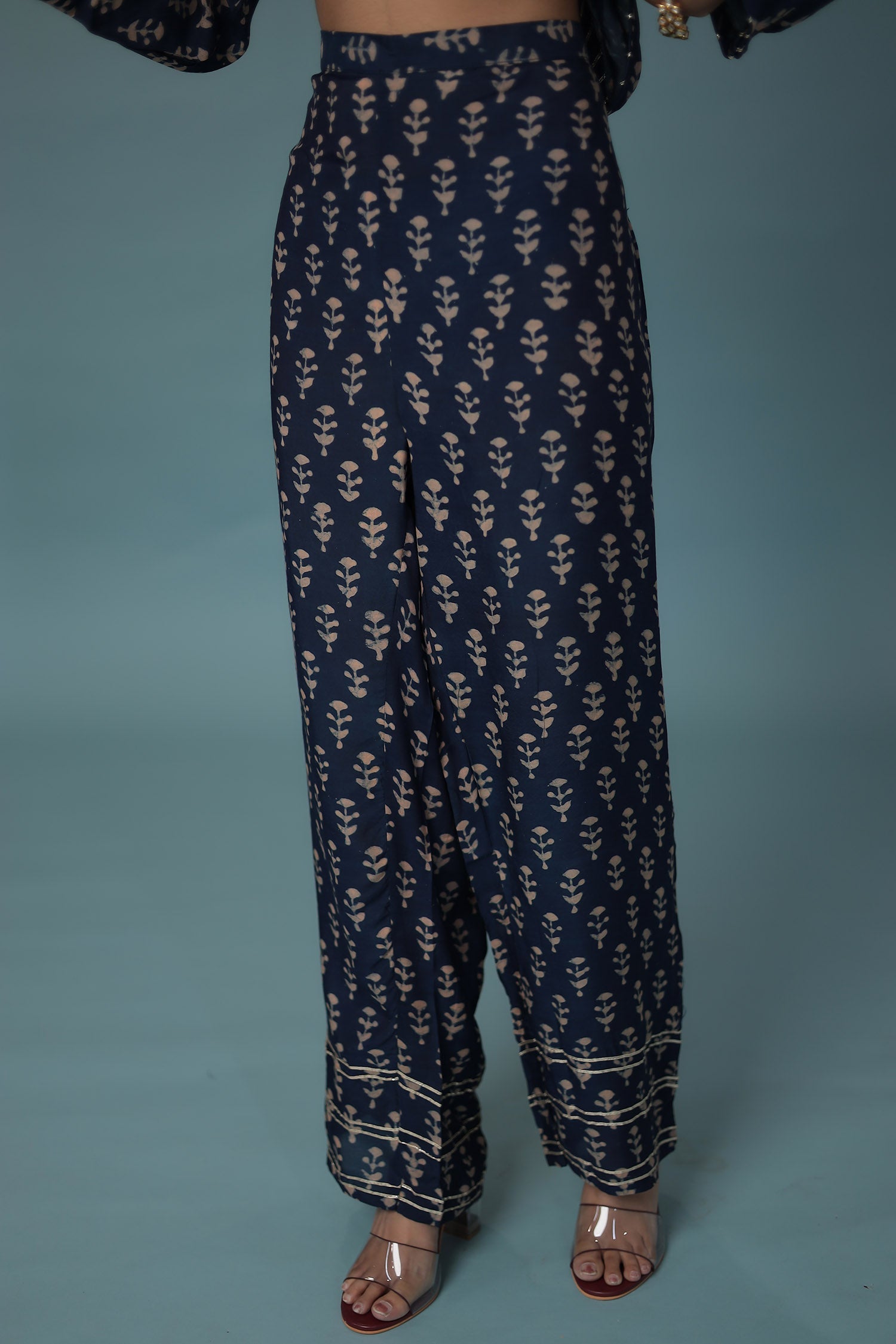 Printed Silk Suit Embroidered with Gota Patti work