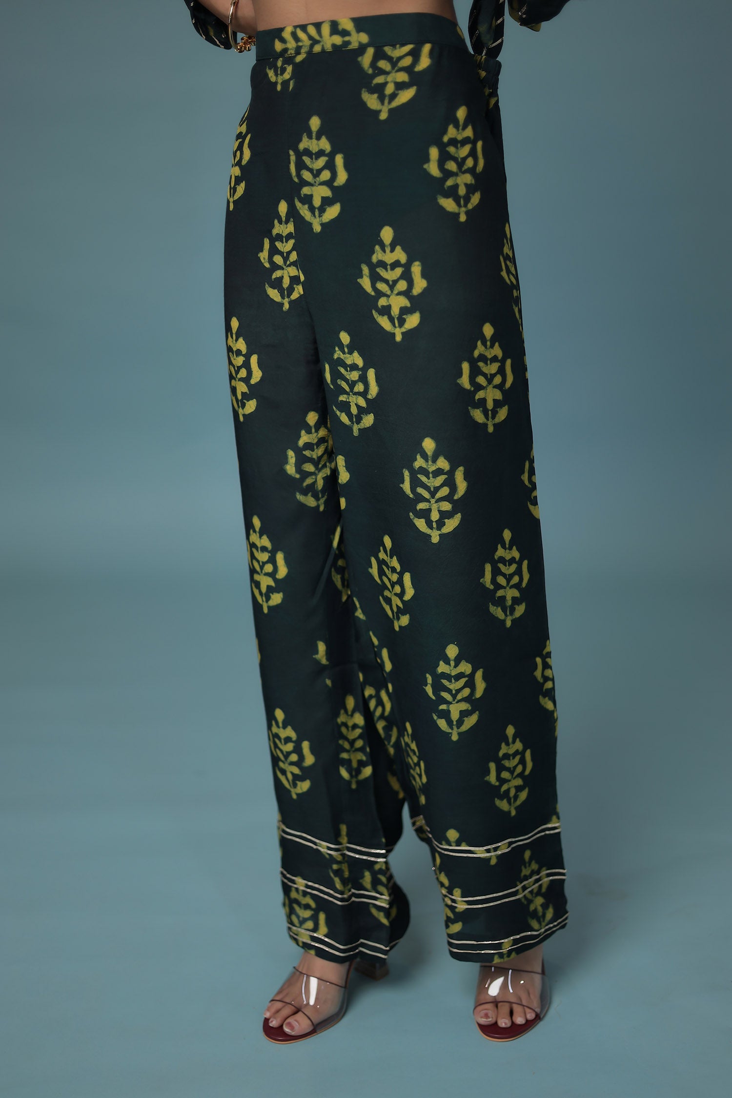 Printed Silk Suit Embroidered with Gota Patti work