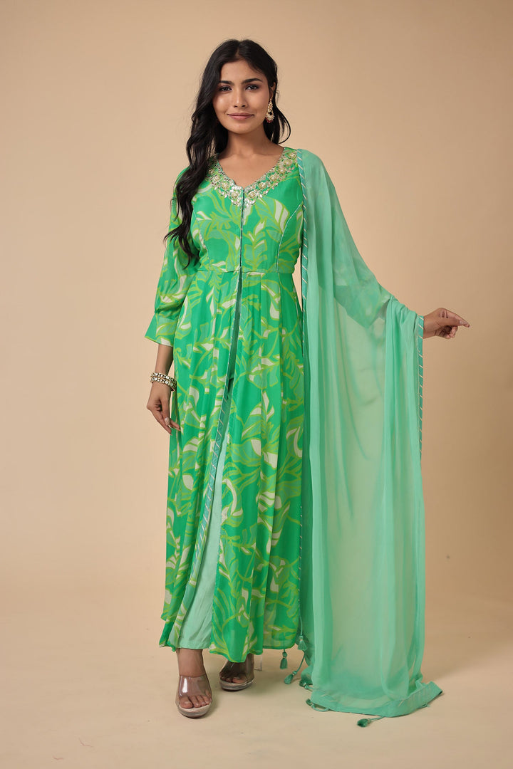 Printed Georgette Anarkali Suit with Embroidered work