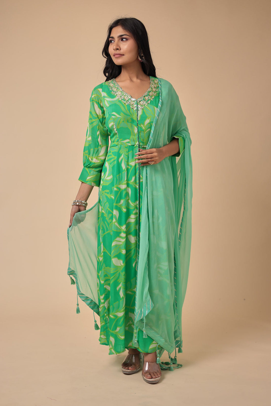 Printed Georgette Anarkali Suit with Embroidered work