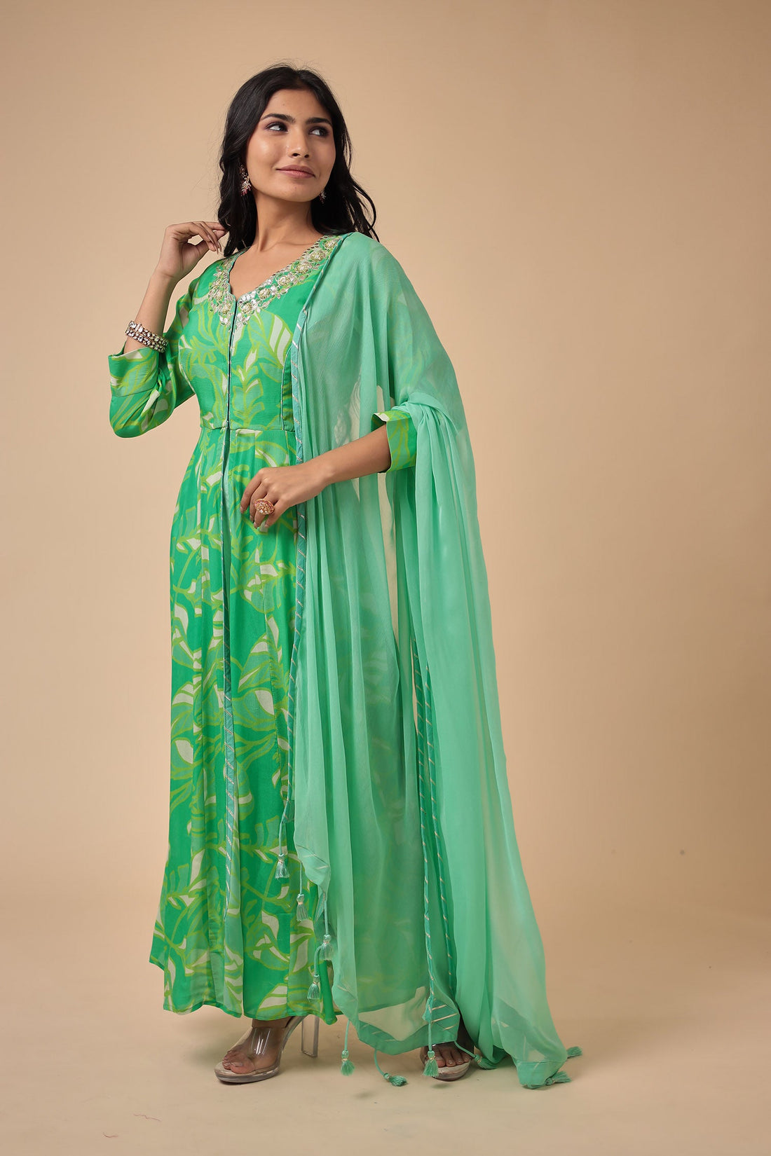 Printed Georgette Anarkali Suit with Embroidered work
