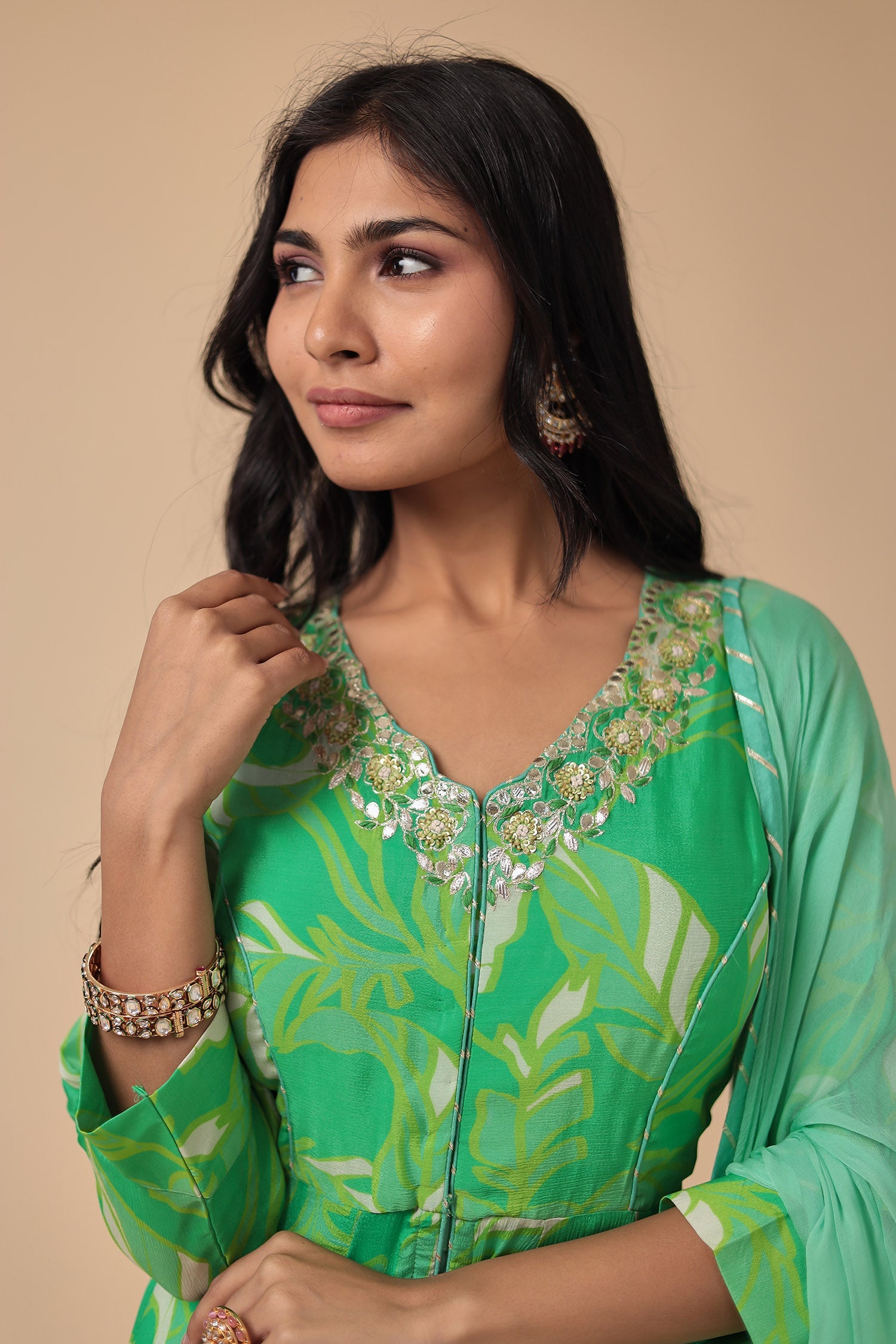 Printed Georgette Anarkali Suit with Embroidered work