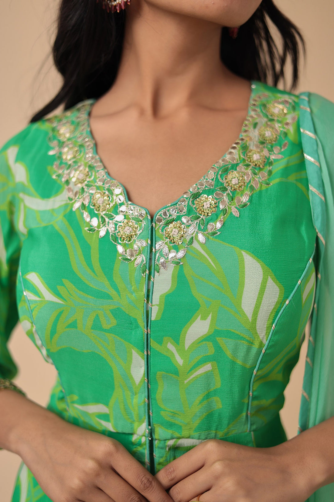 Printed Georgette Anarkali Suit with Embroidered work