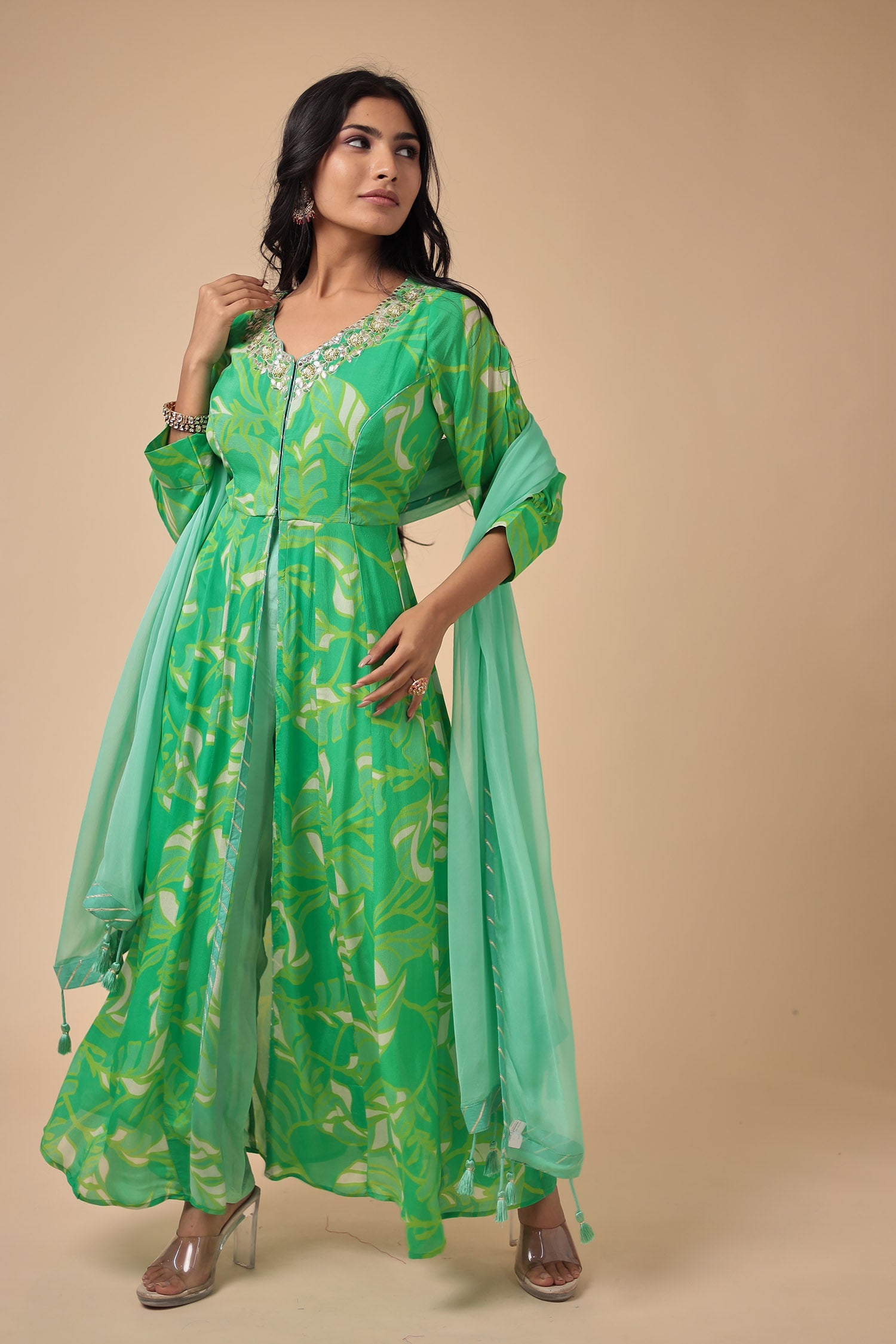 Printed Georgette Anarkali Suit with Embroidered work