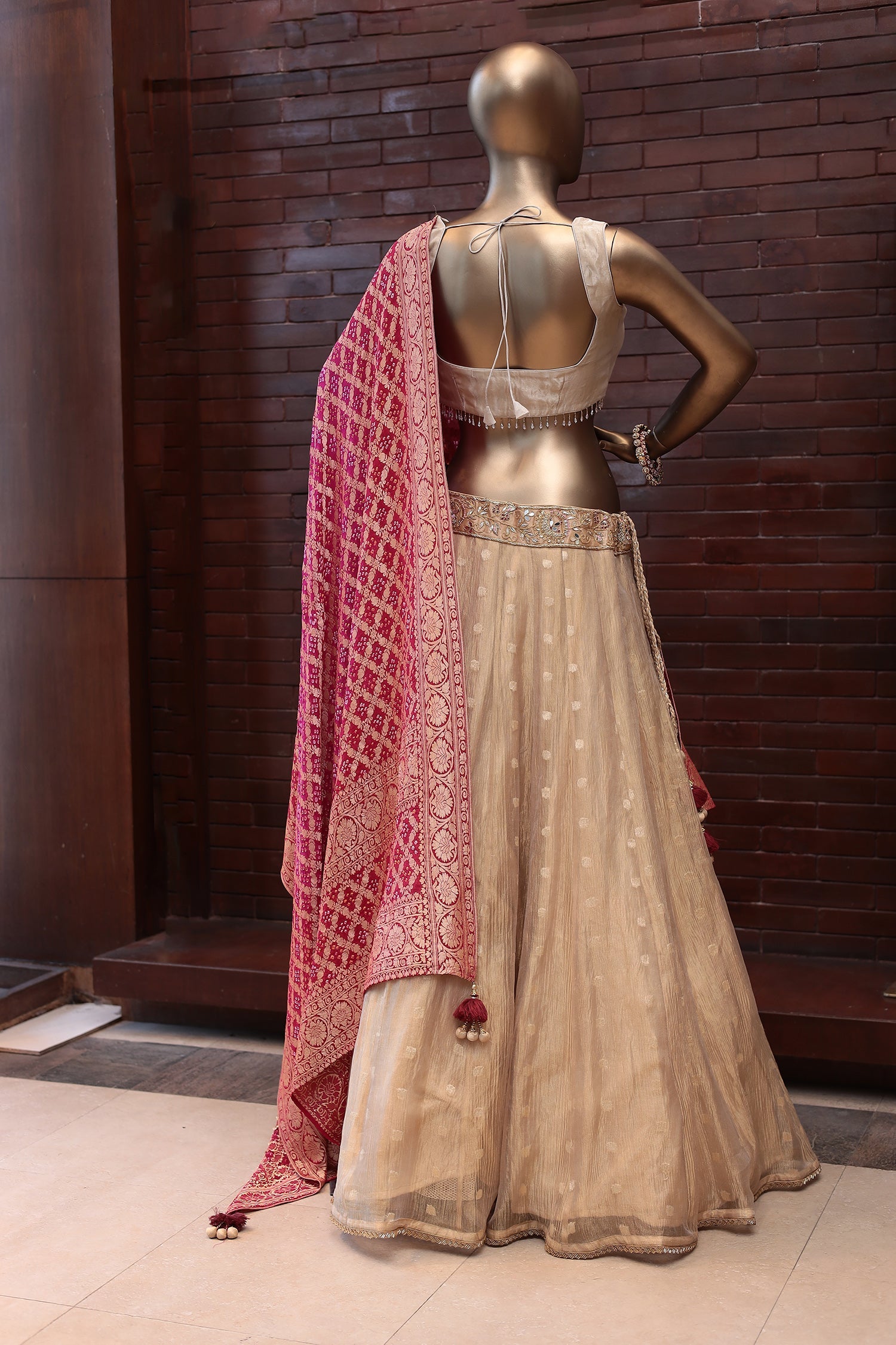 Tissue Lehenga Embroidered with Gota Patti, Mirror and Zardozi work