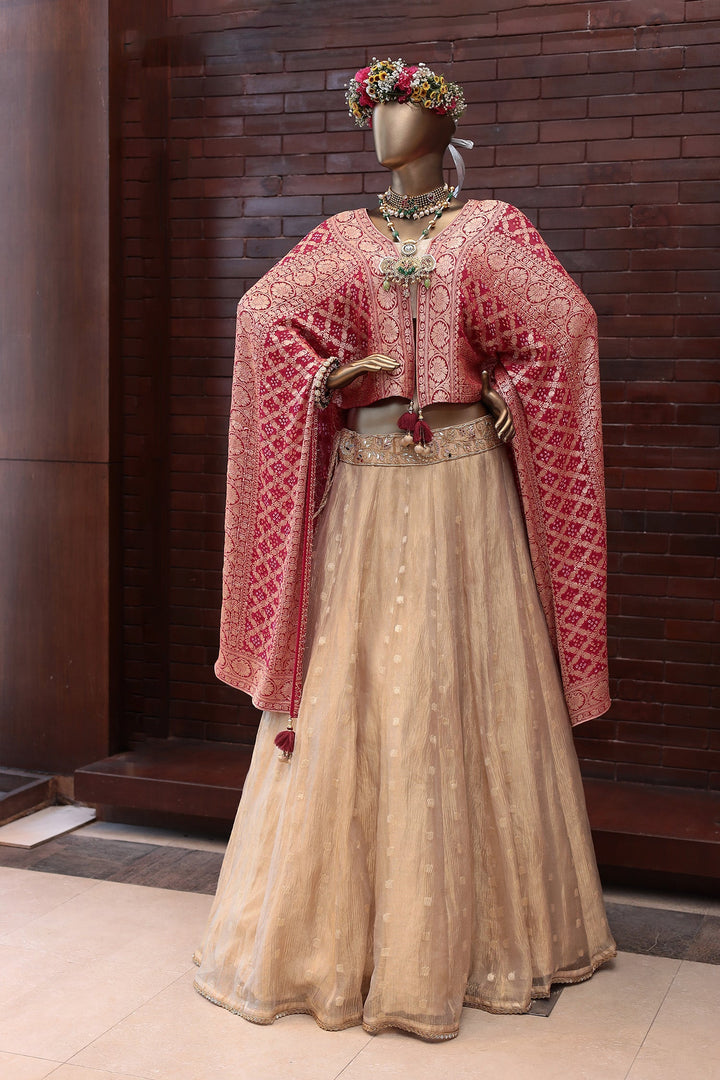 Tissue Lehenga Embroidered with Gota Patti, Mirror and Zardozi work