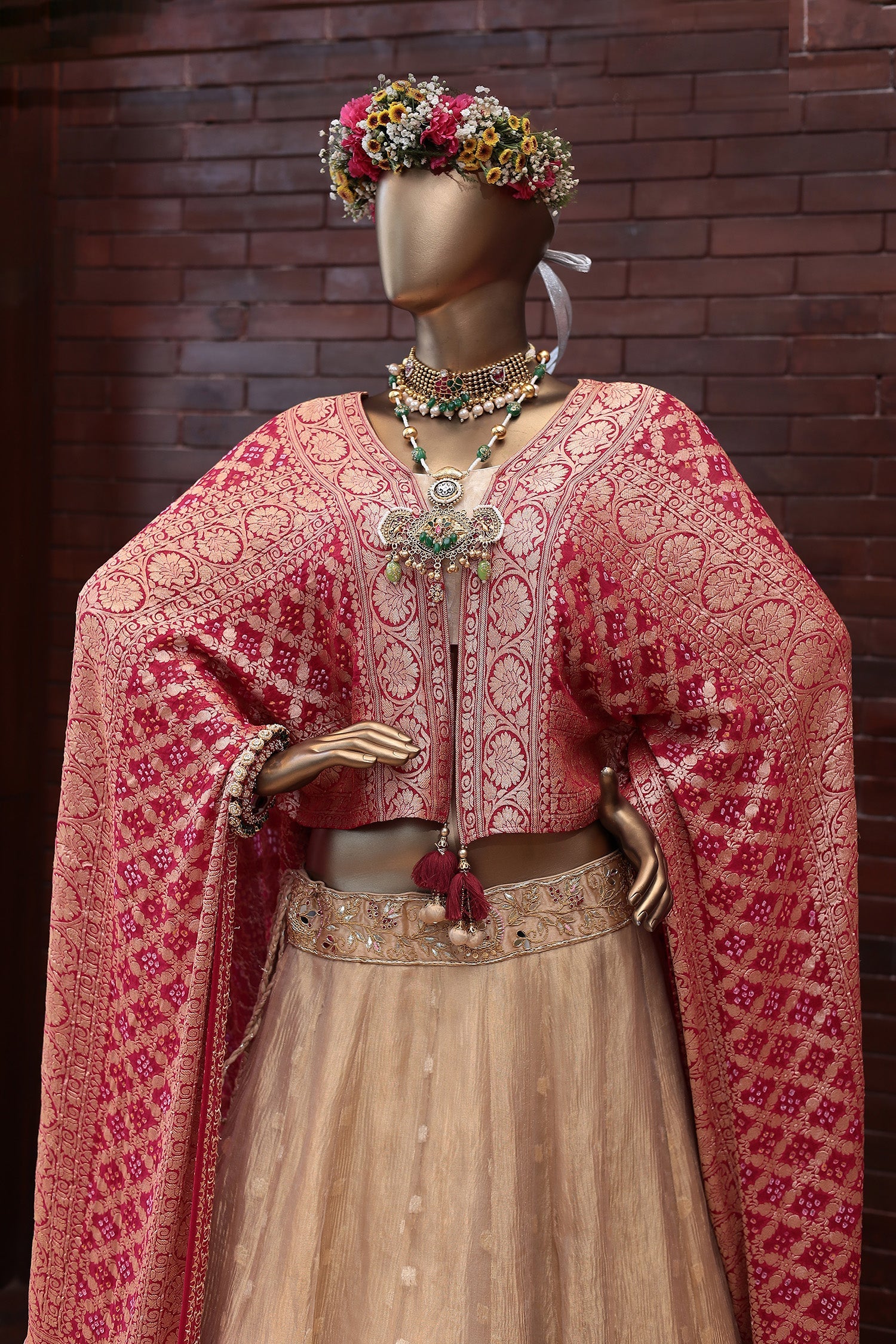 Tissue Lehenga Embroidered with Gota Patti, Mirror and Zardozi work