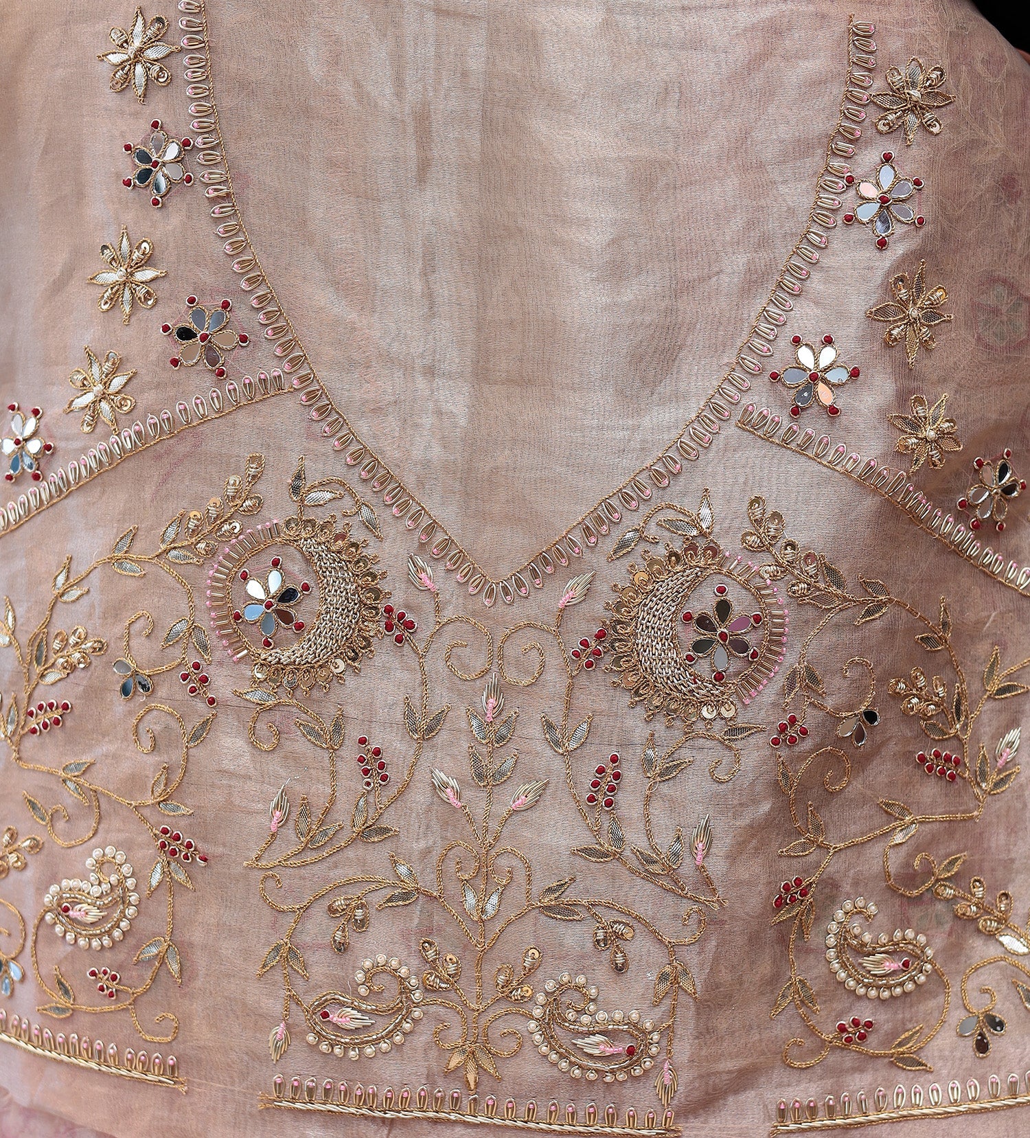 Tissue Lehenga Embroidered with Gota Patti, Mirror and Zardozi work