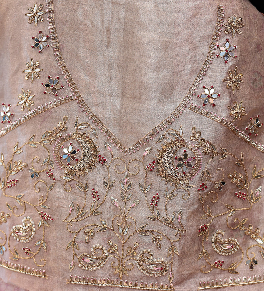 Tissue Lehenga Embroidered with Gota Patti, Mirror and Zardozi work