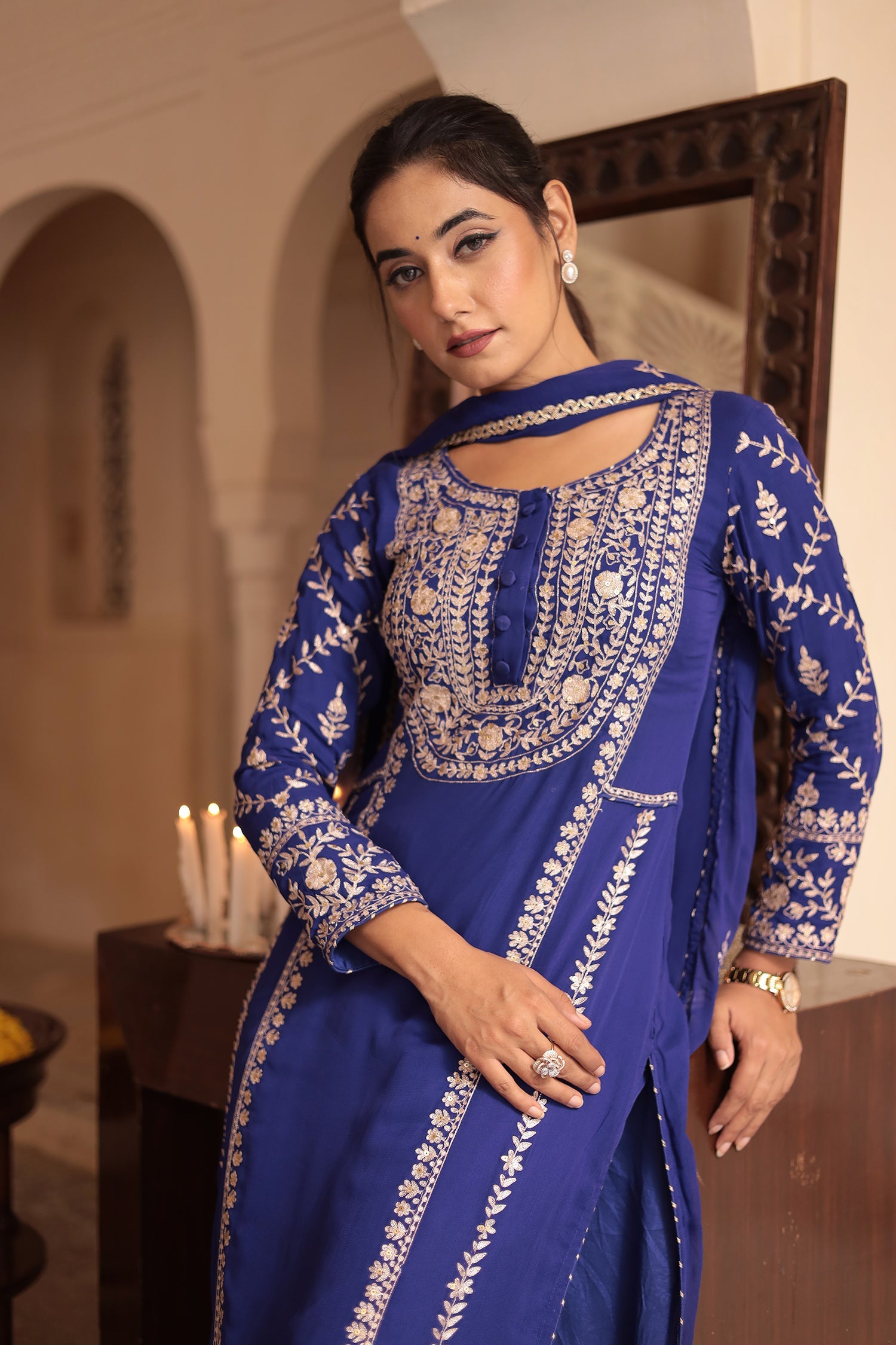 Georgette Straight Suit Embroidered with Pittan work