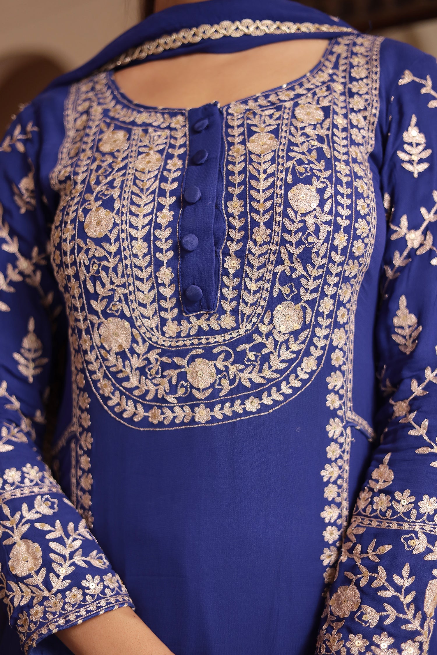 Georgette Straight Suit Embroidered with Pittan work