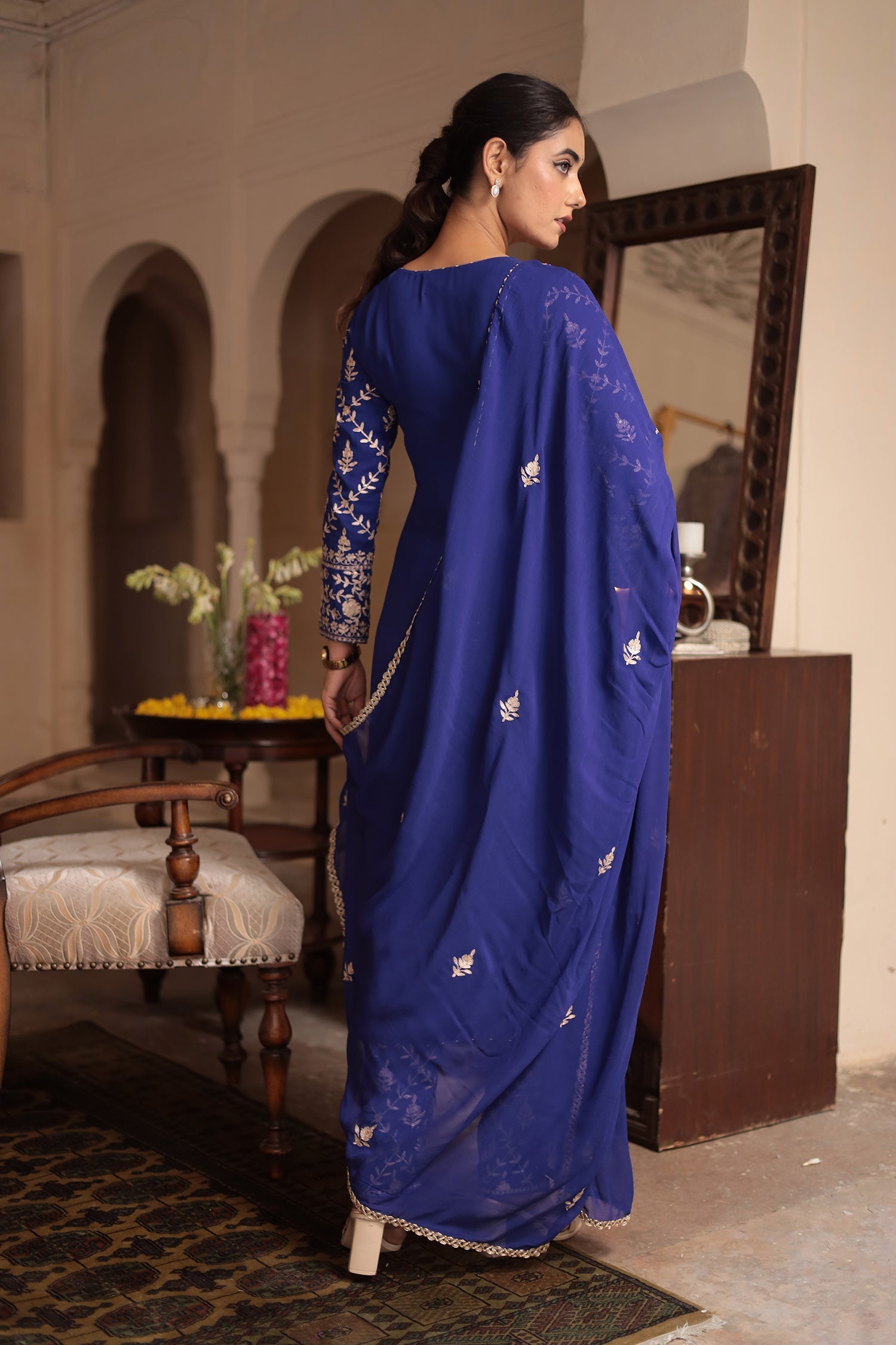 Georgette Straight Suit Embroidered with Pittan work