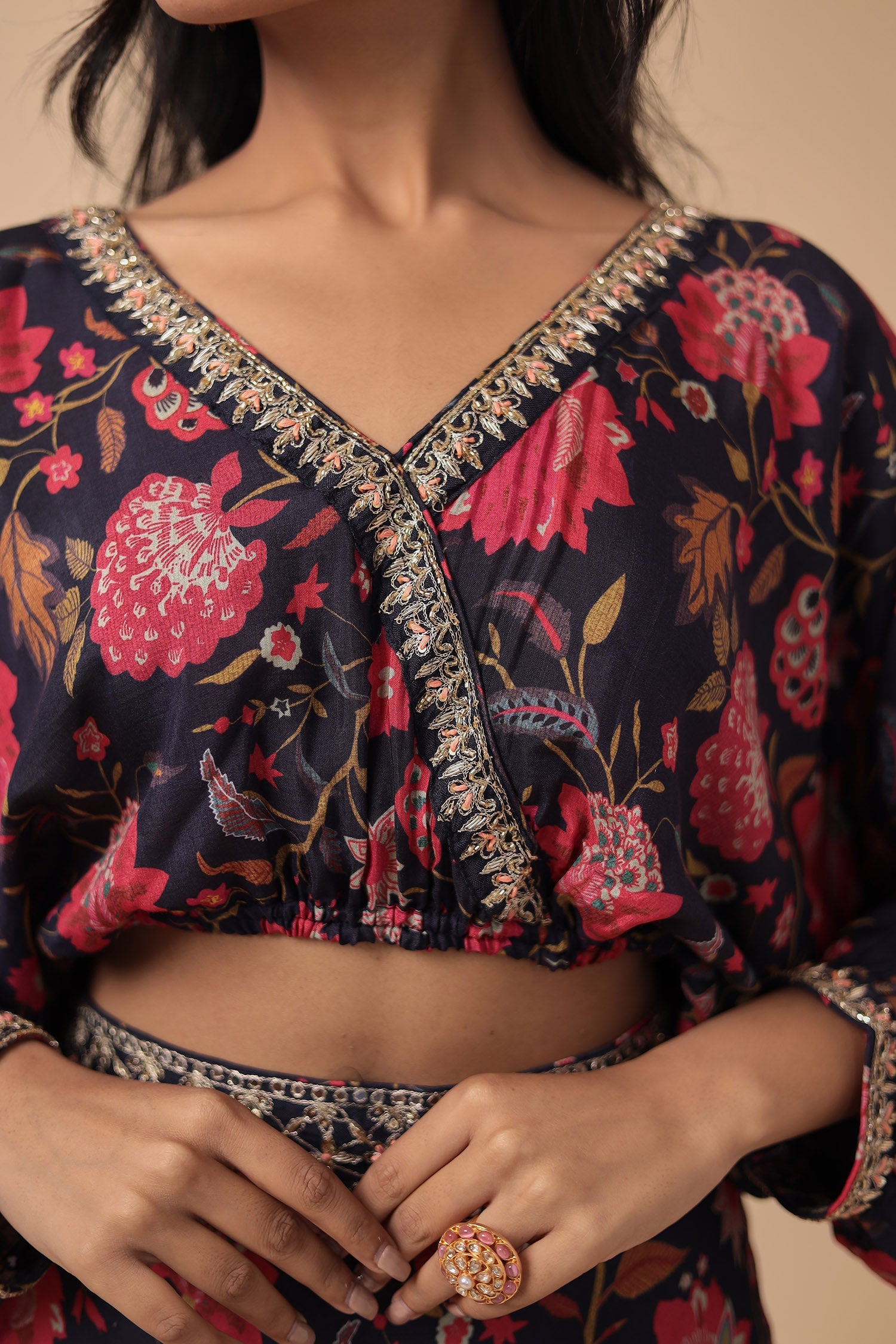 Printed Silk Blend Indowestern with Embroidered work