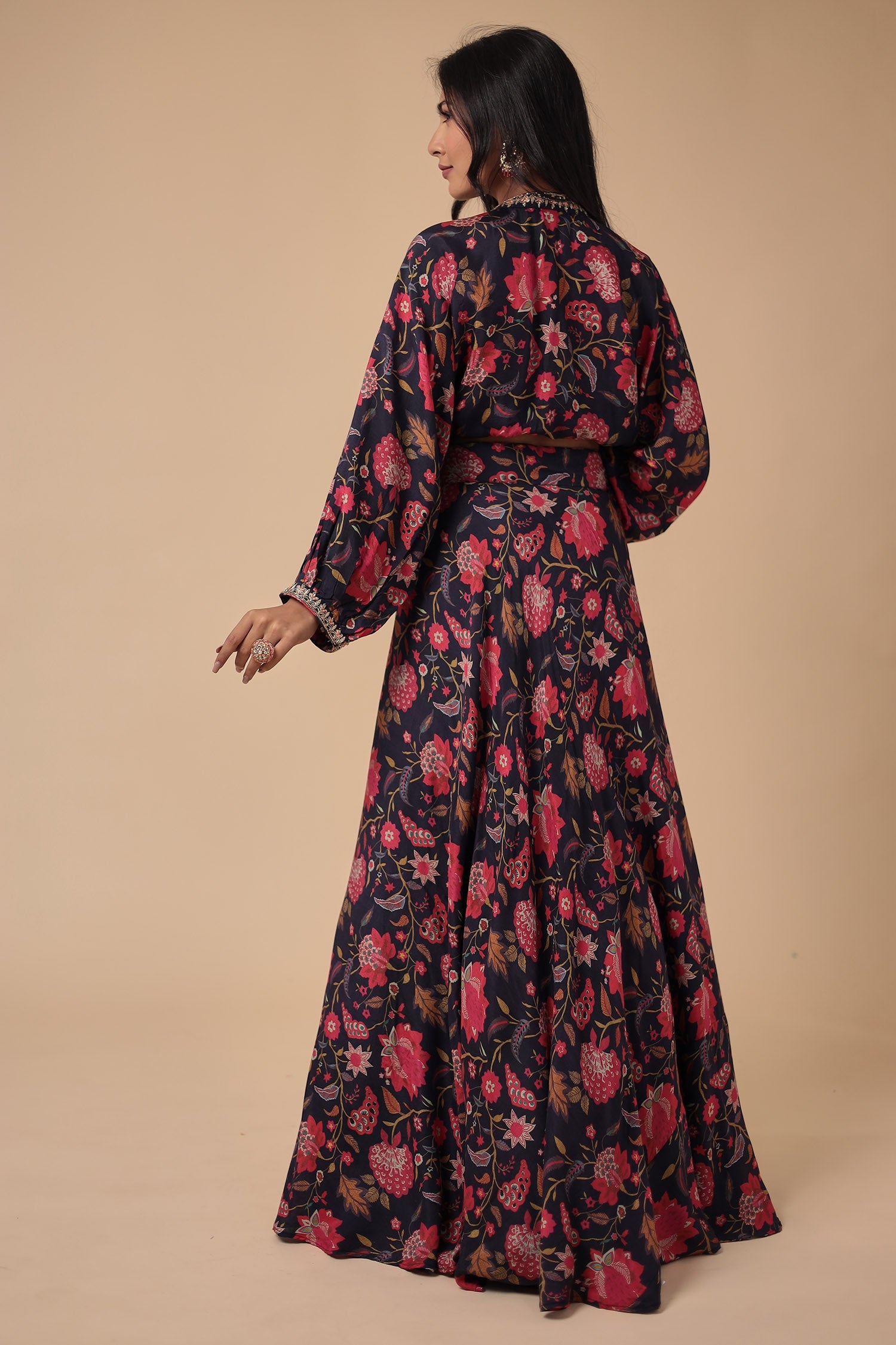 Printed Silk Blend Indowestern with Embroidered work