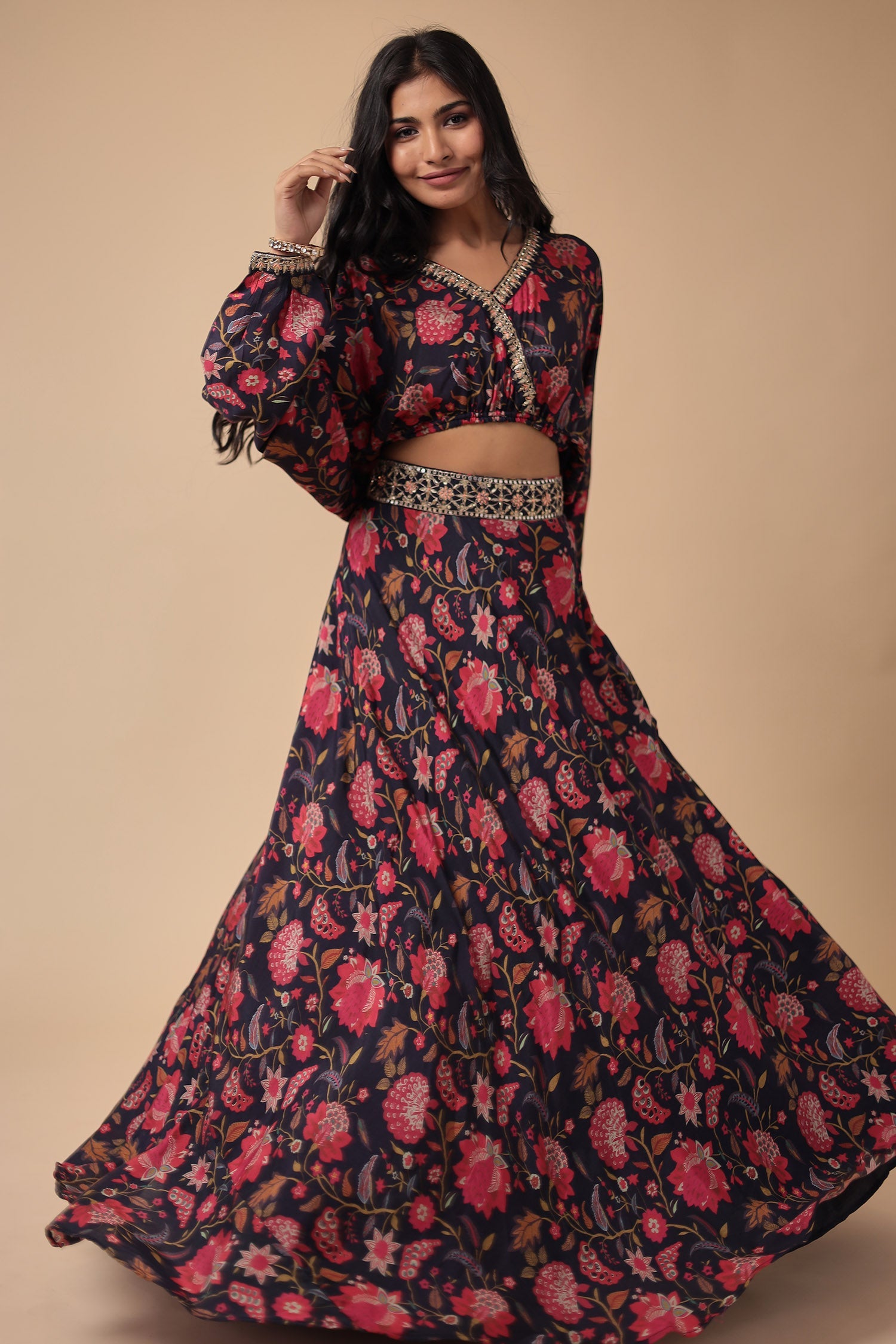 Printed Silk Blend Indowestern with Embroidered work