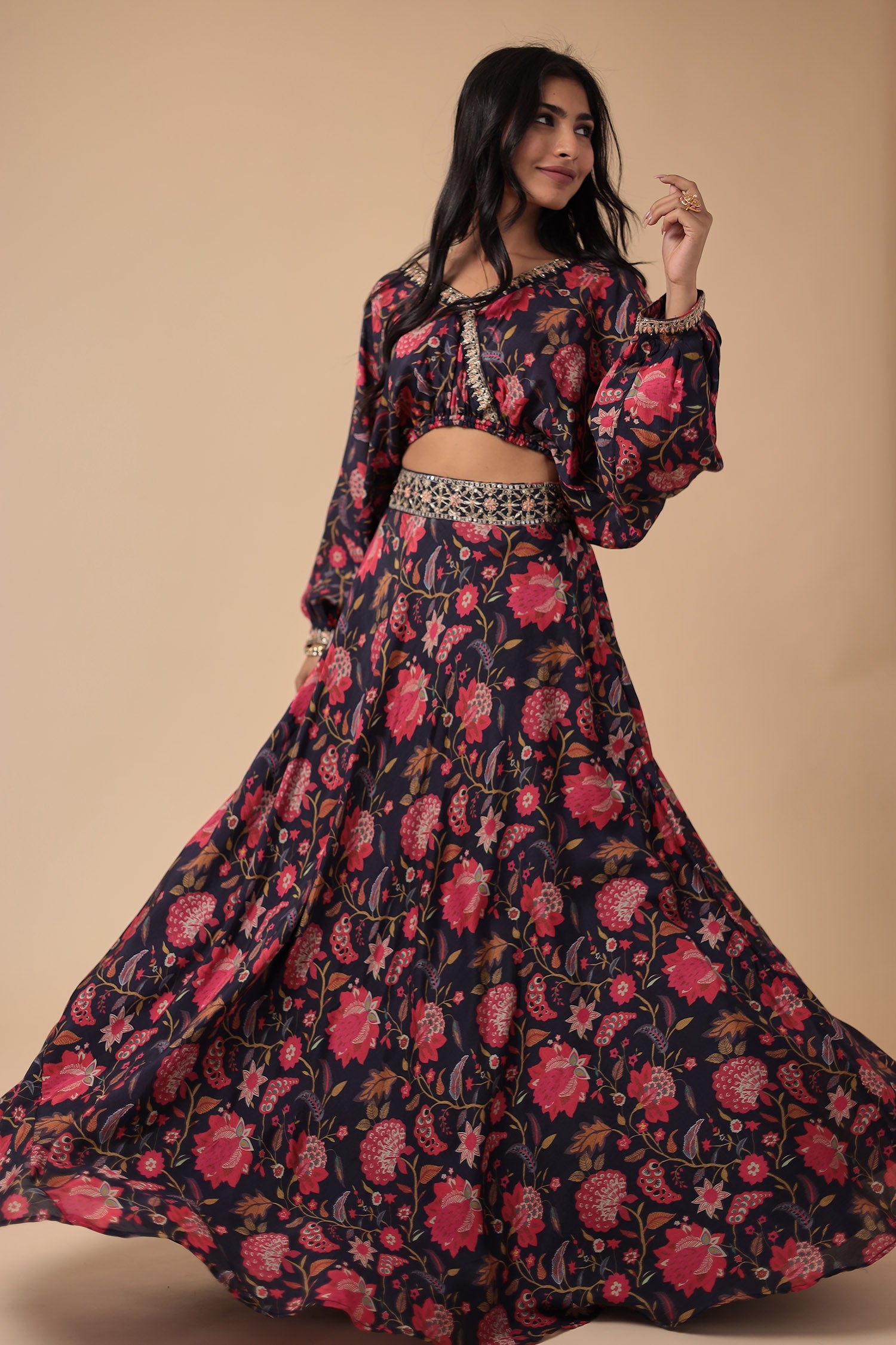 Printed Silk Blend Indowestern with Embroidered work