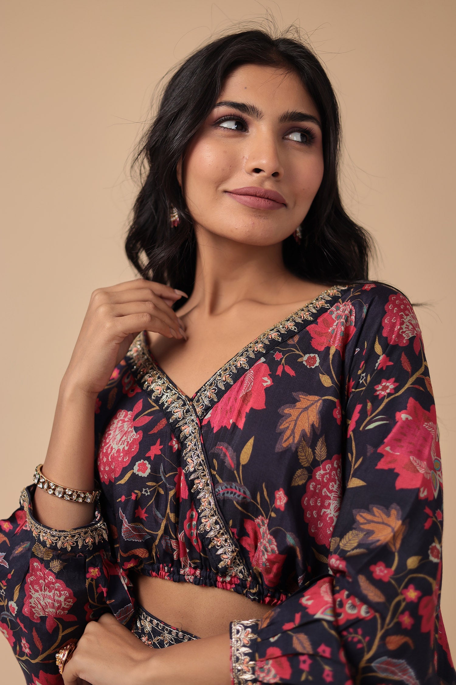 Printed Silk Blend Indowestern with Embroidered work