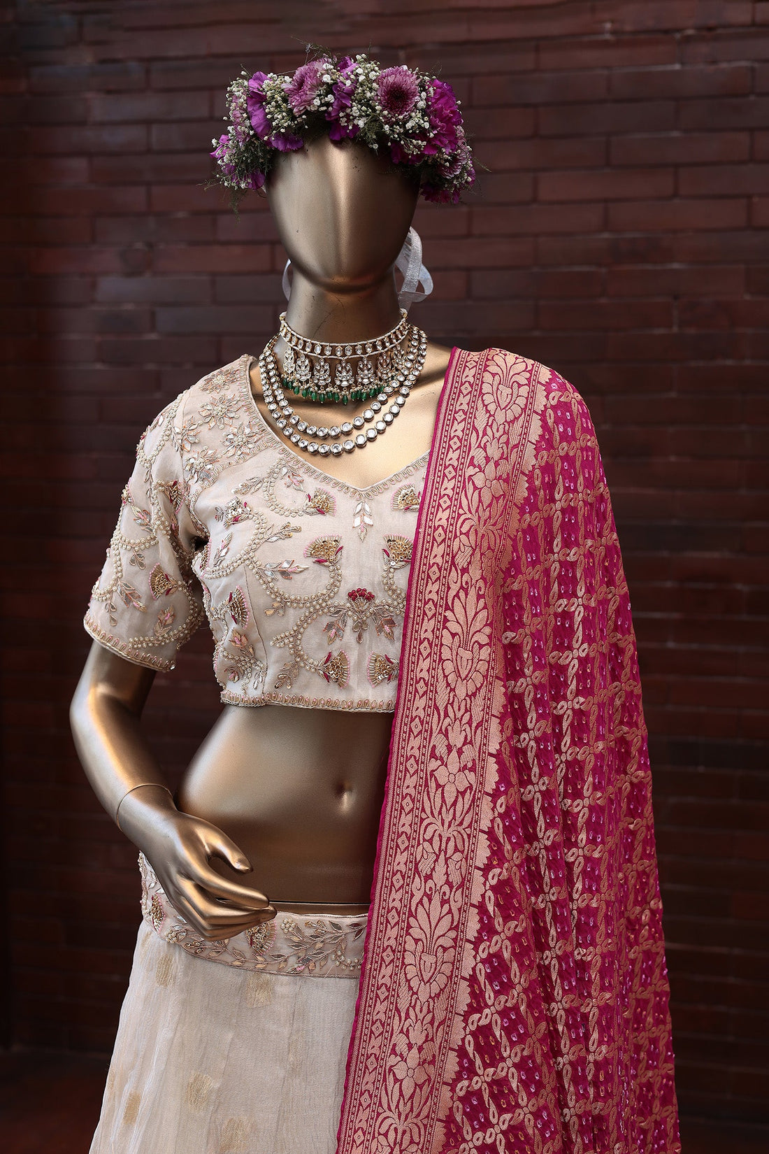 Tissue Lehenga with Dori, Pearl, Zardozi work.
