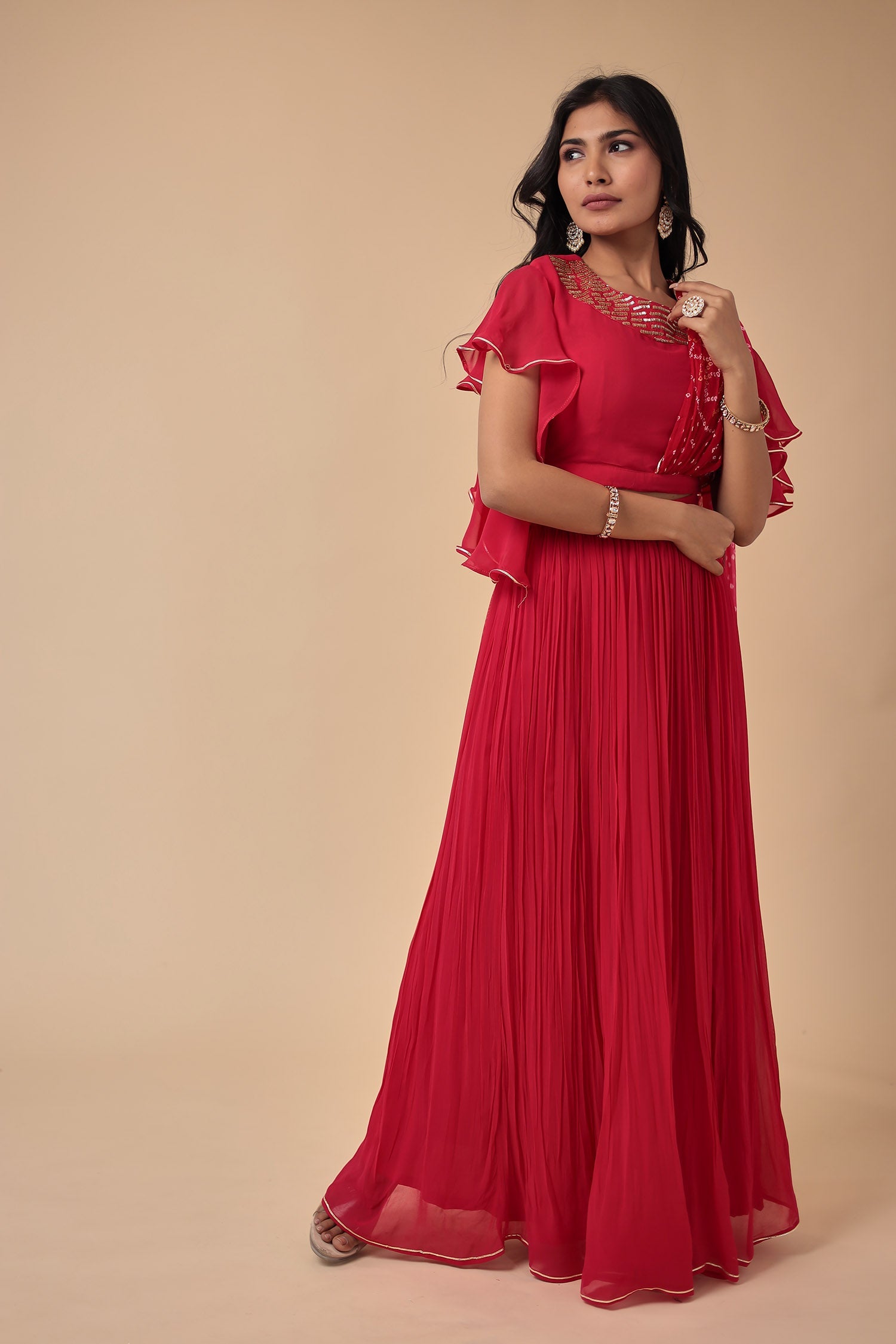 Bandhej Georgette Indowestern with Embroidered work