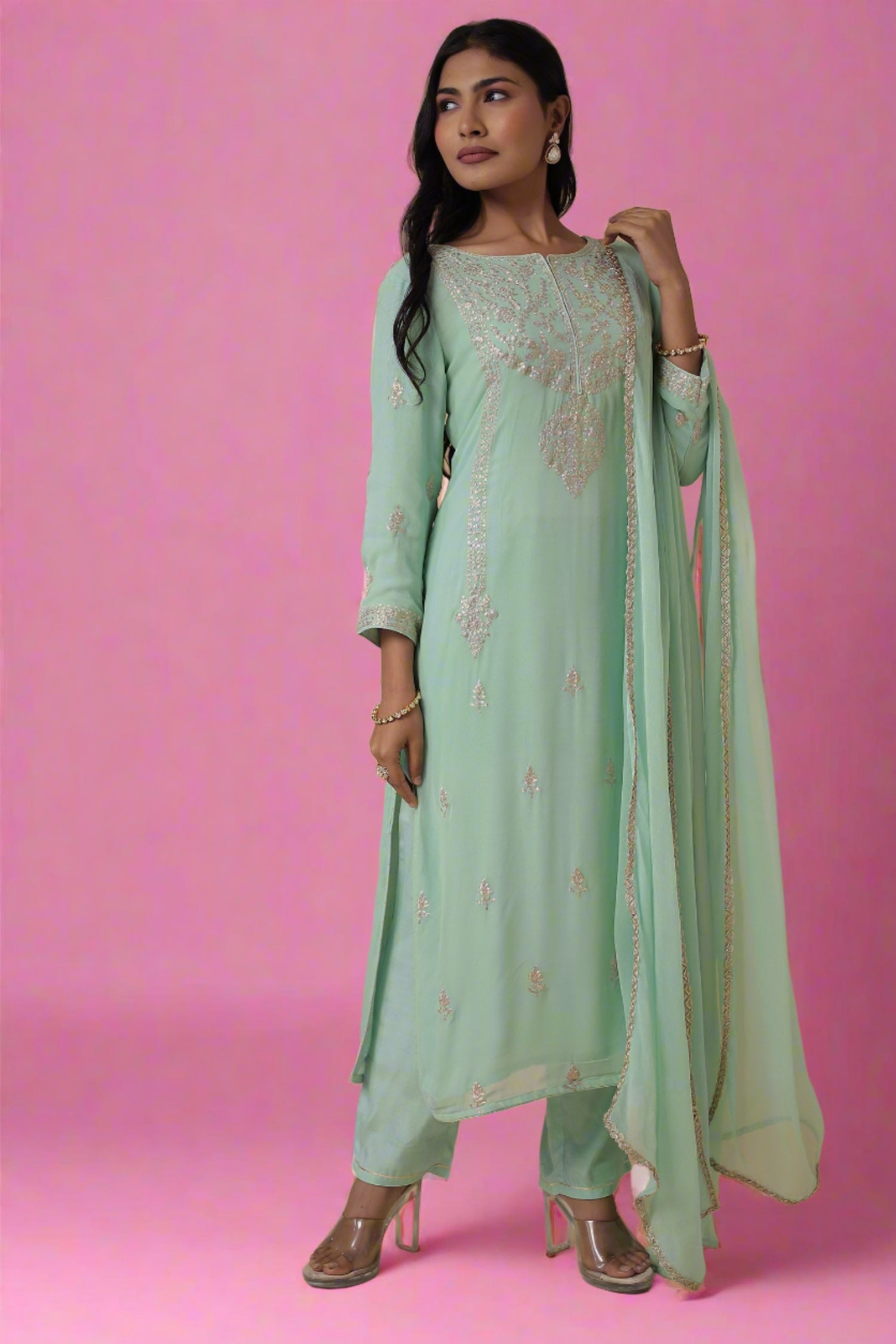 Georgette Suit Embroidered with Pittan work
