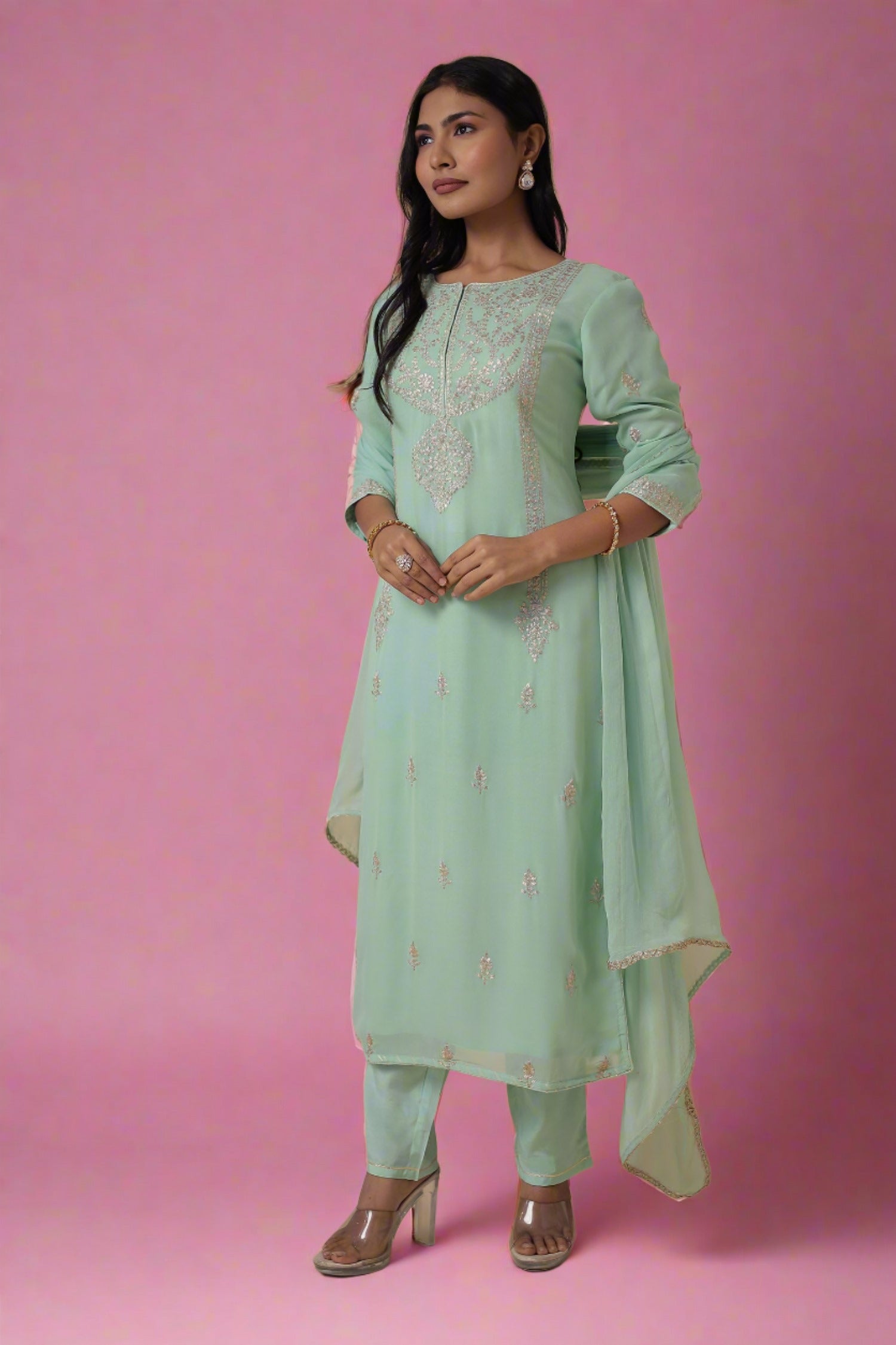 Georgette Suit Embroidered with Pittan work