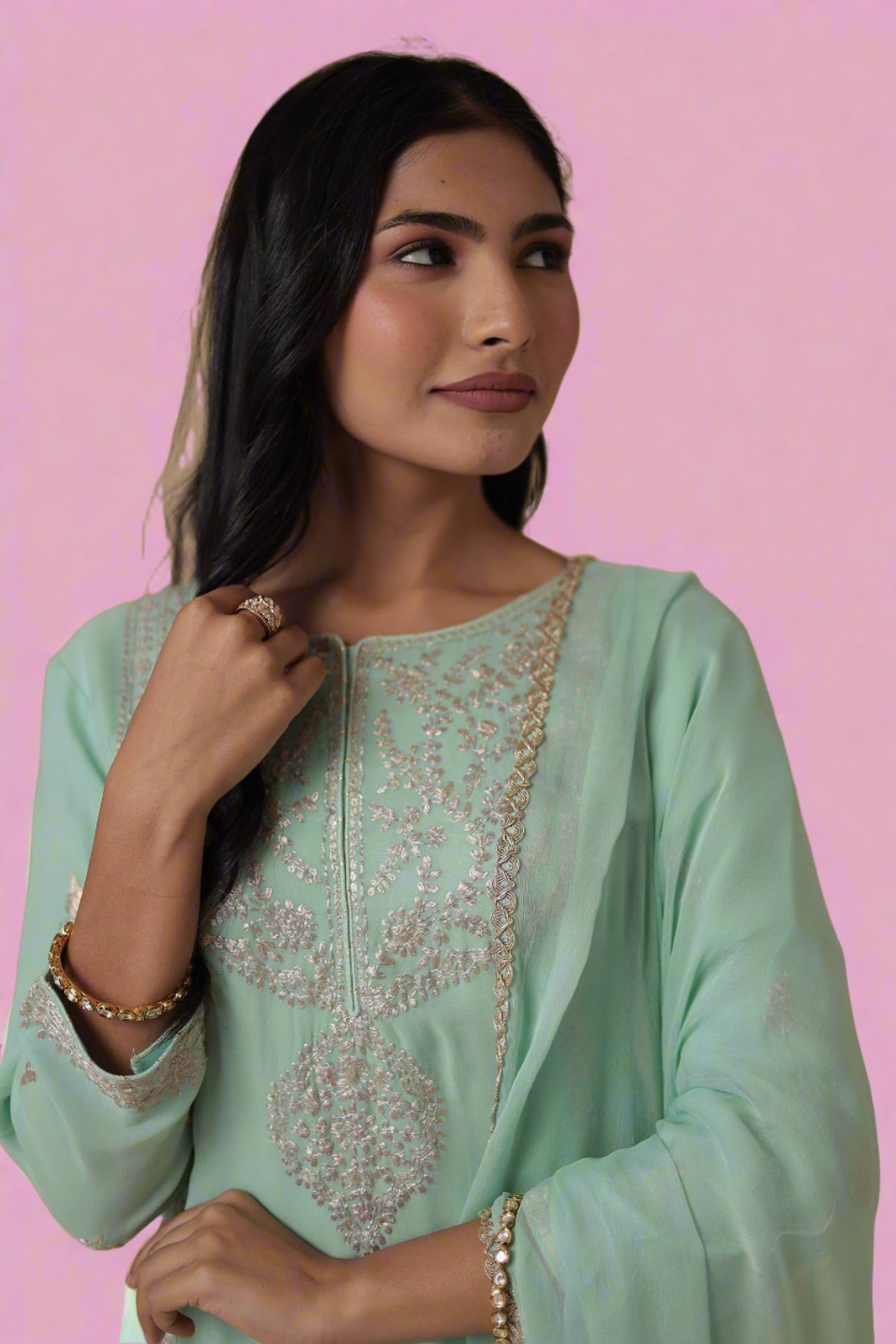 Georgette Suit Embroidered with Pittan work