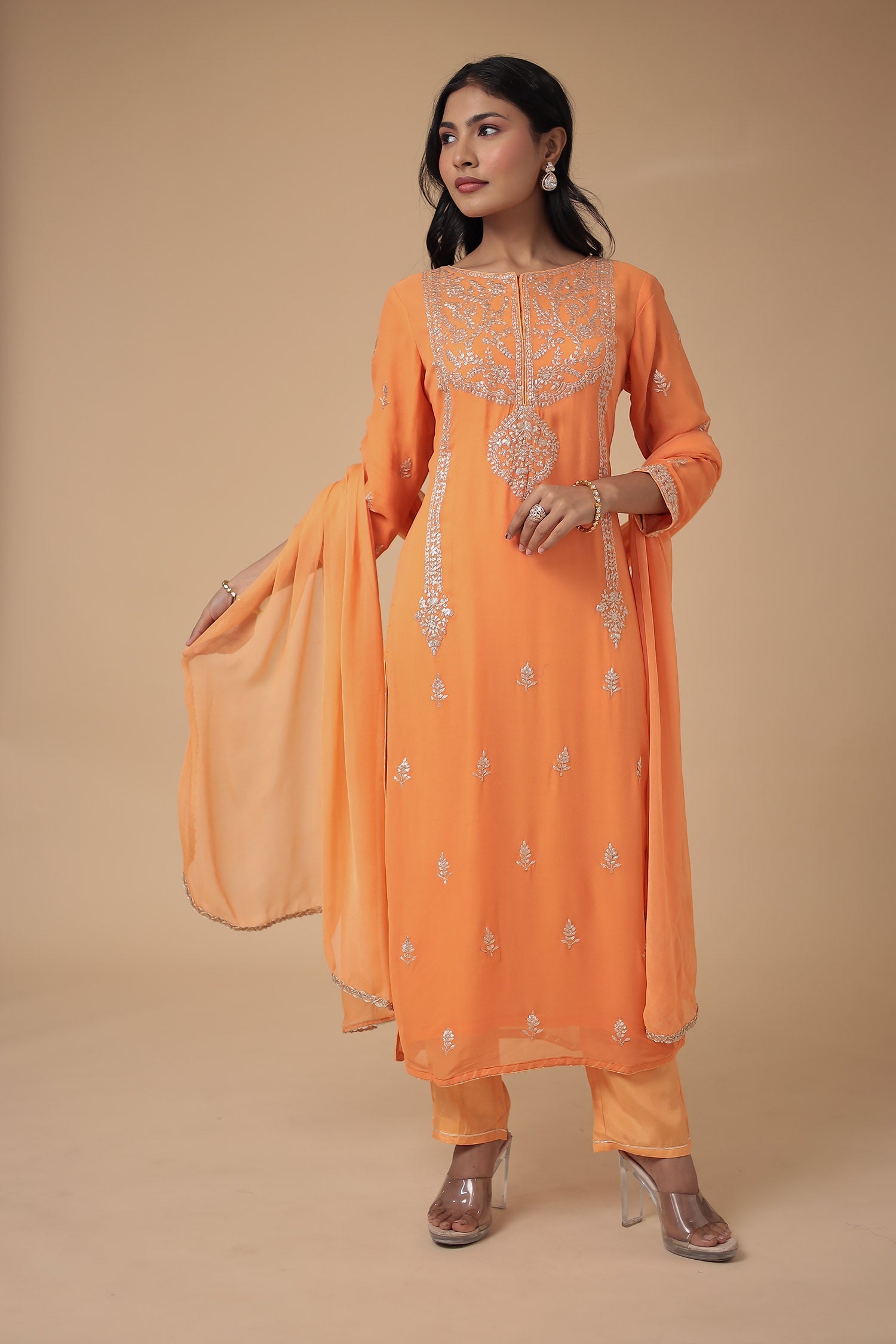 Georgette Suit Embroidered with Pittan work