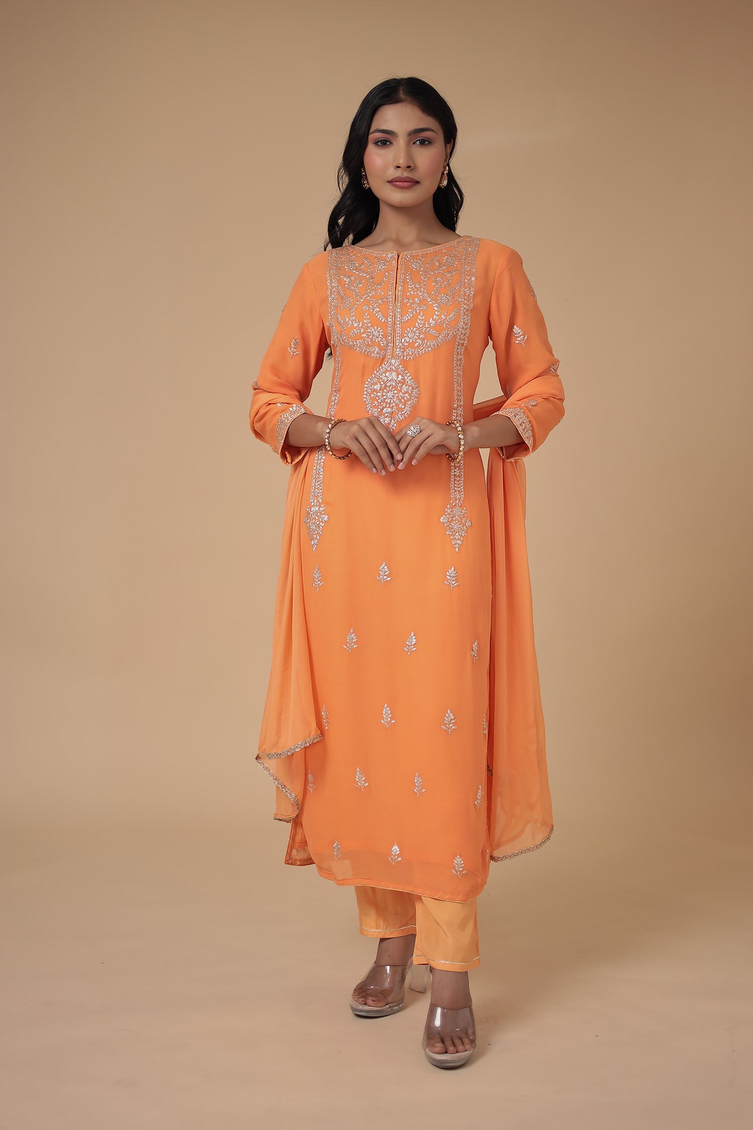 Georgette Suit Embroidered with Pittan work