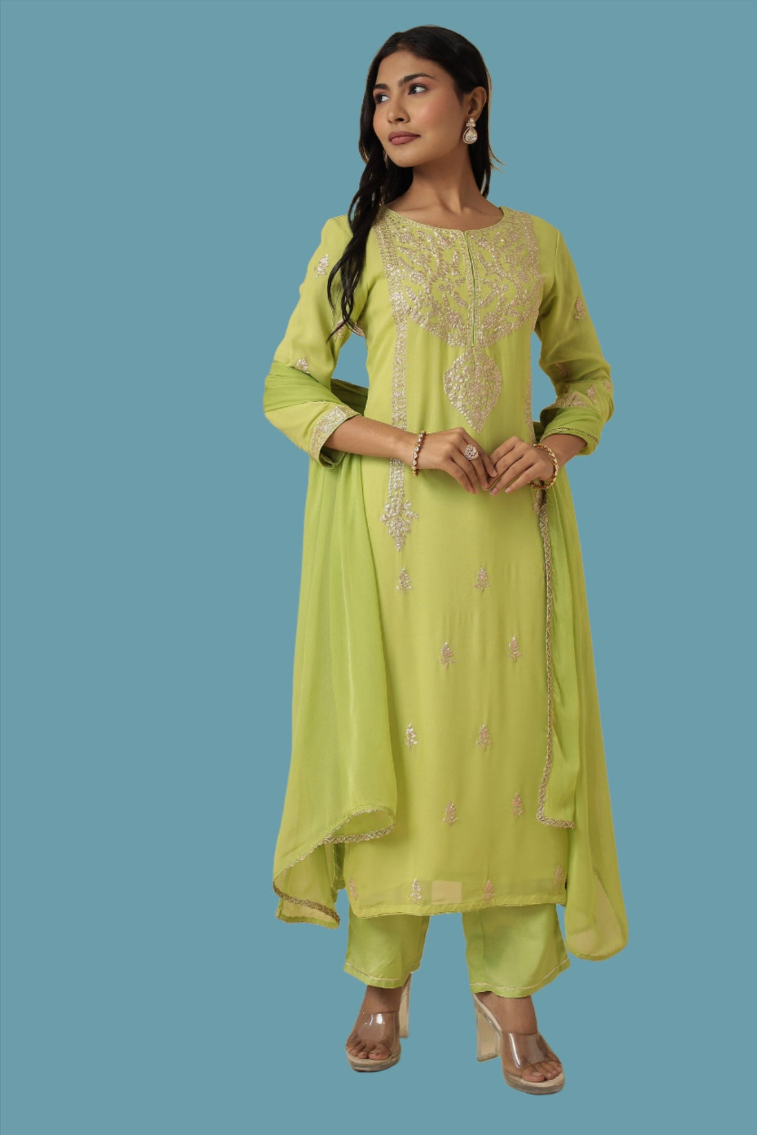 Georgette Suit Embroidered with Pittan work