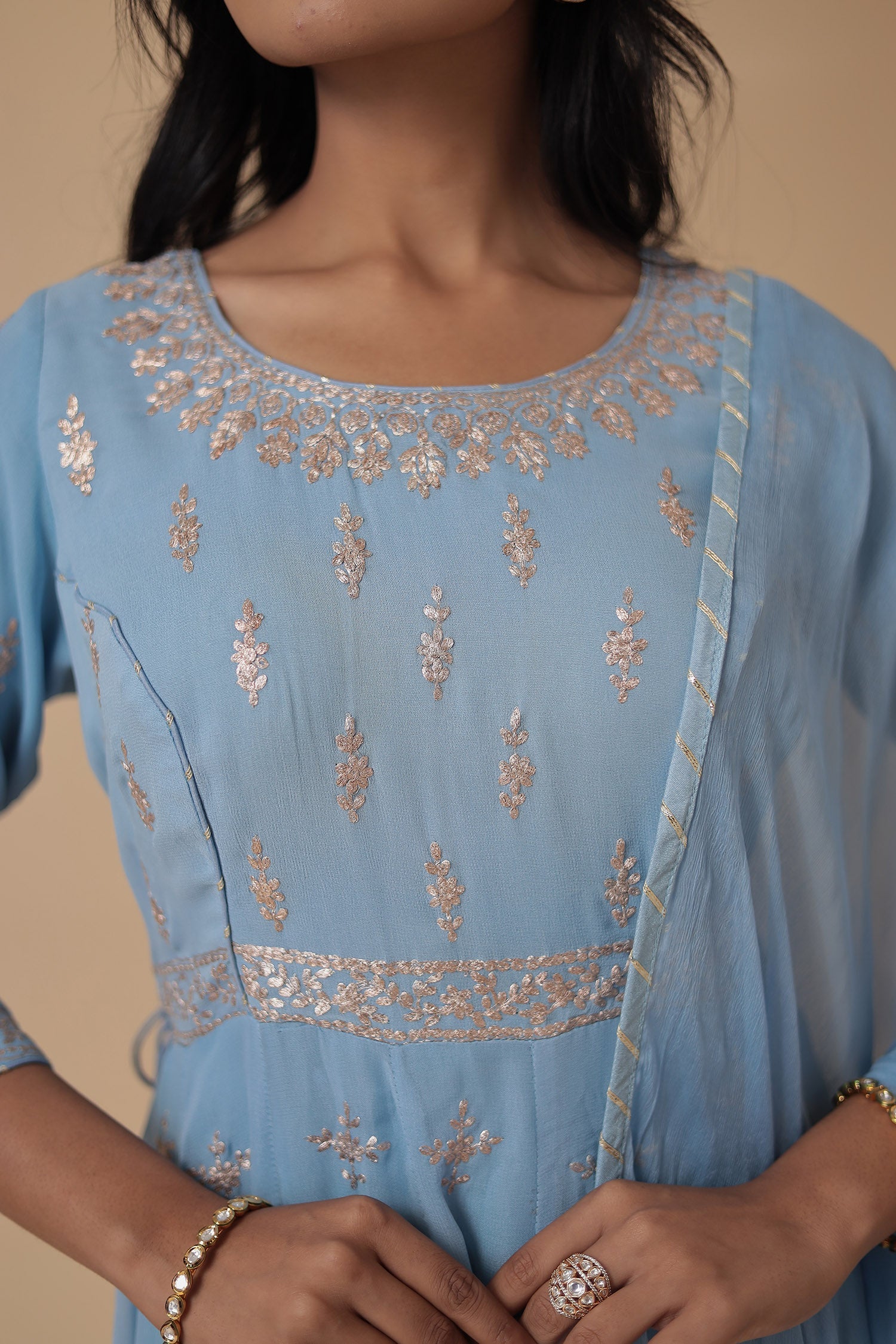 Georgette Anarkali Suit Embroidered with Pittan work