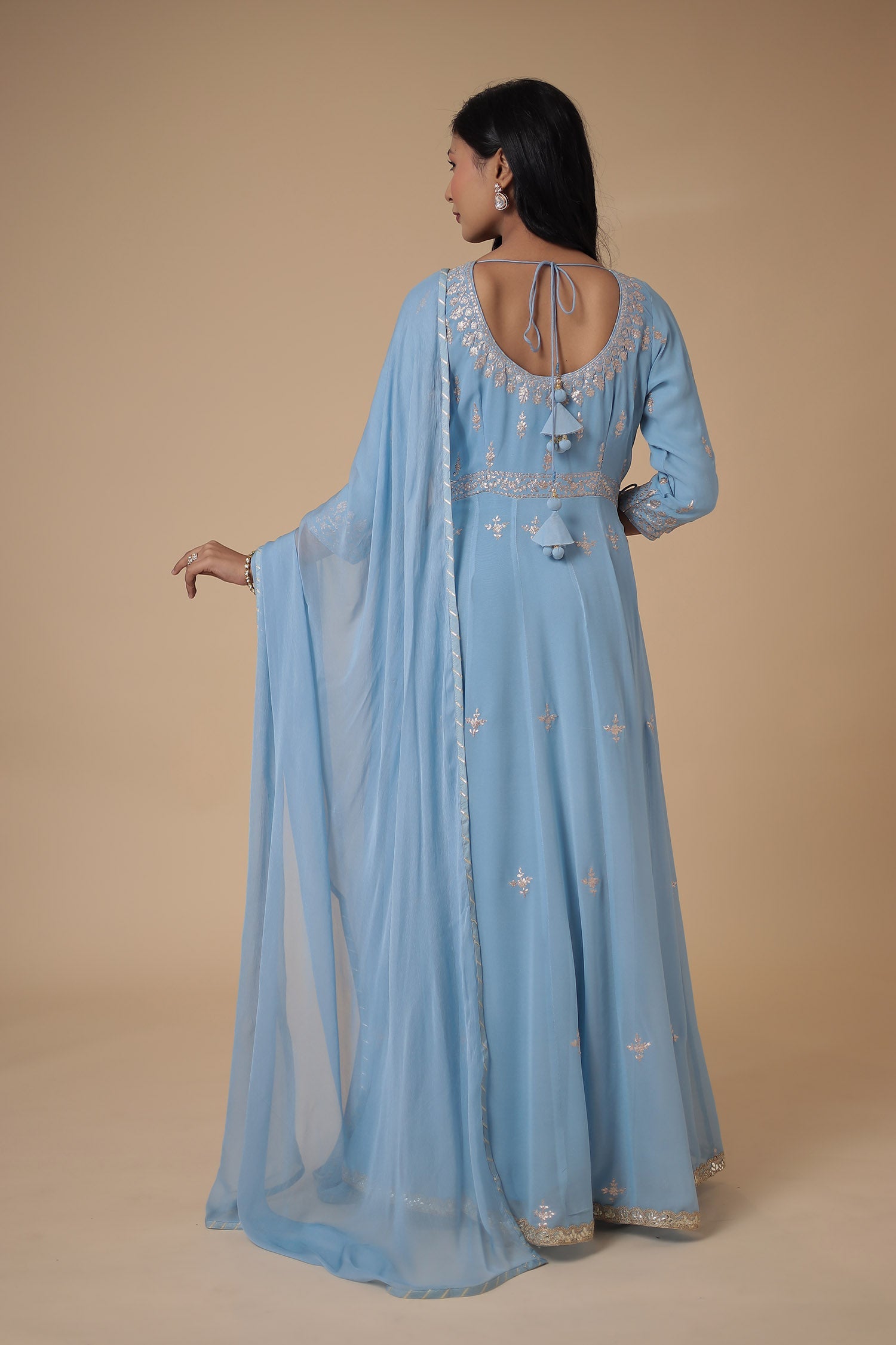 Georgette Anarkali Suit Embroidered with Pittan work