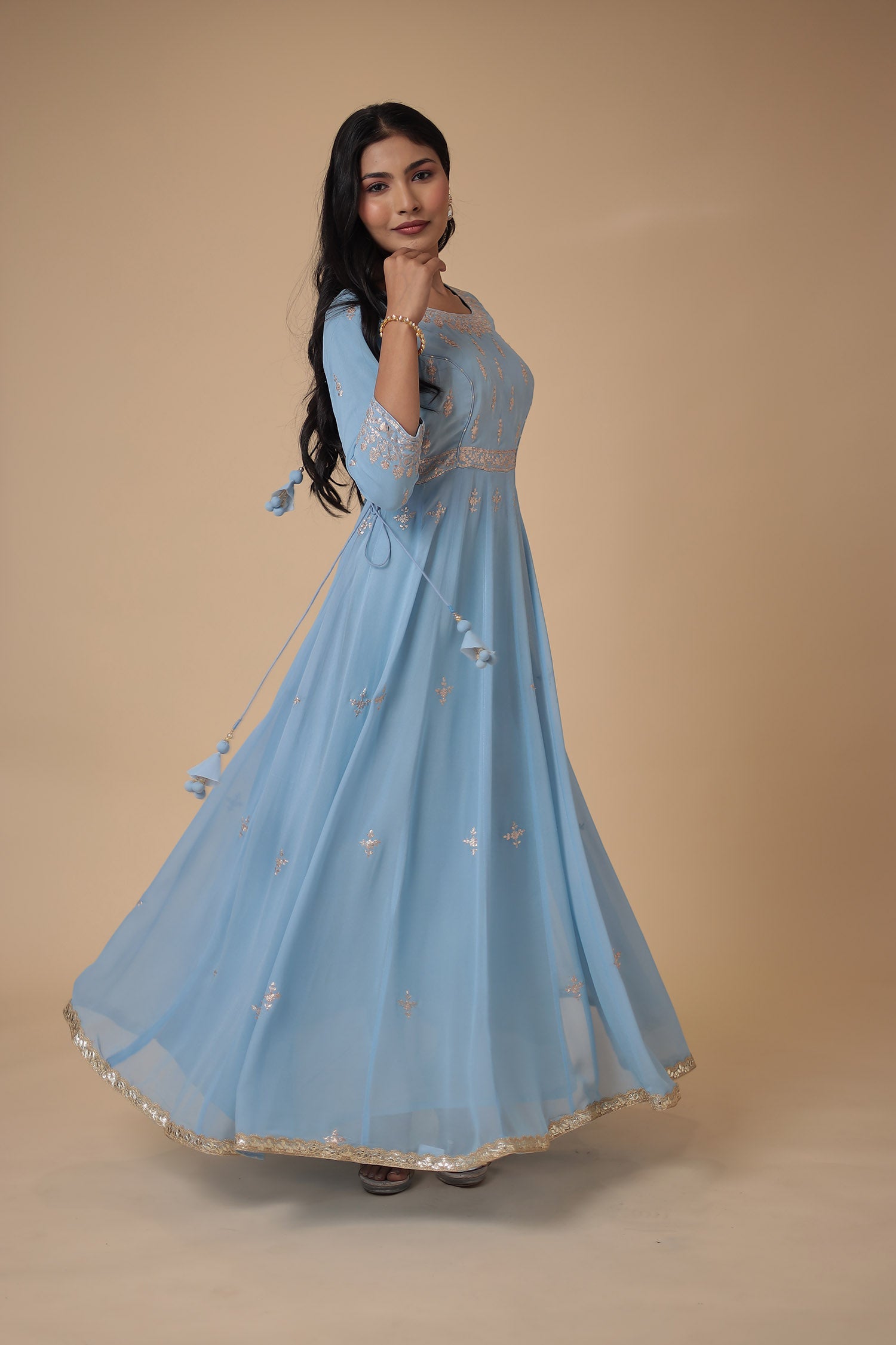 Georgette Anarkali Suit Embroidered with Pittan work