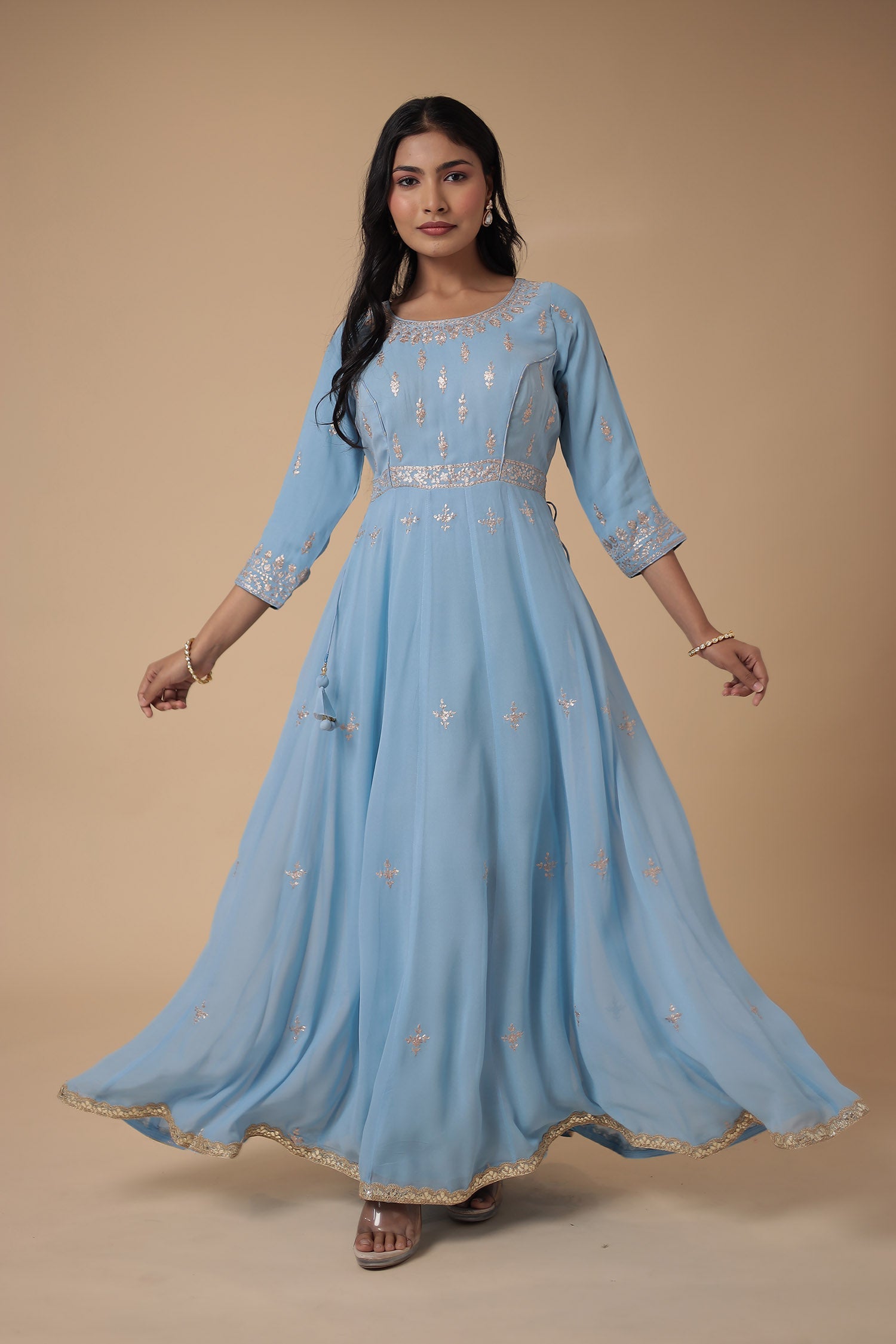Georgette Anarkali Suit Embroidered with Pittan work