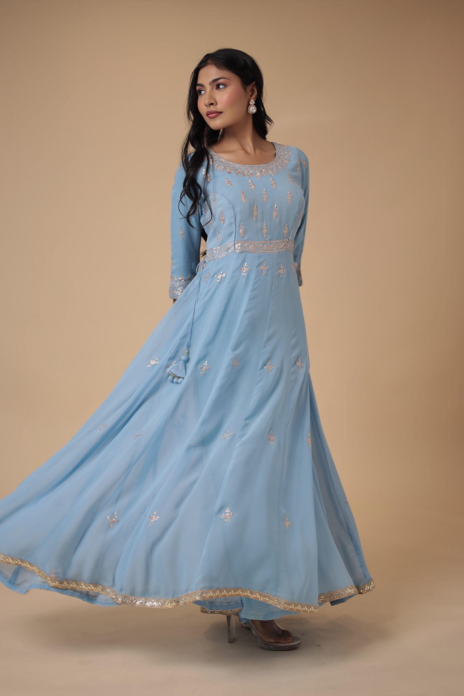 Georgette Anarkali Suit Embroidered with Pittan work