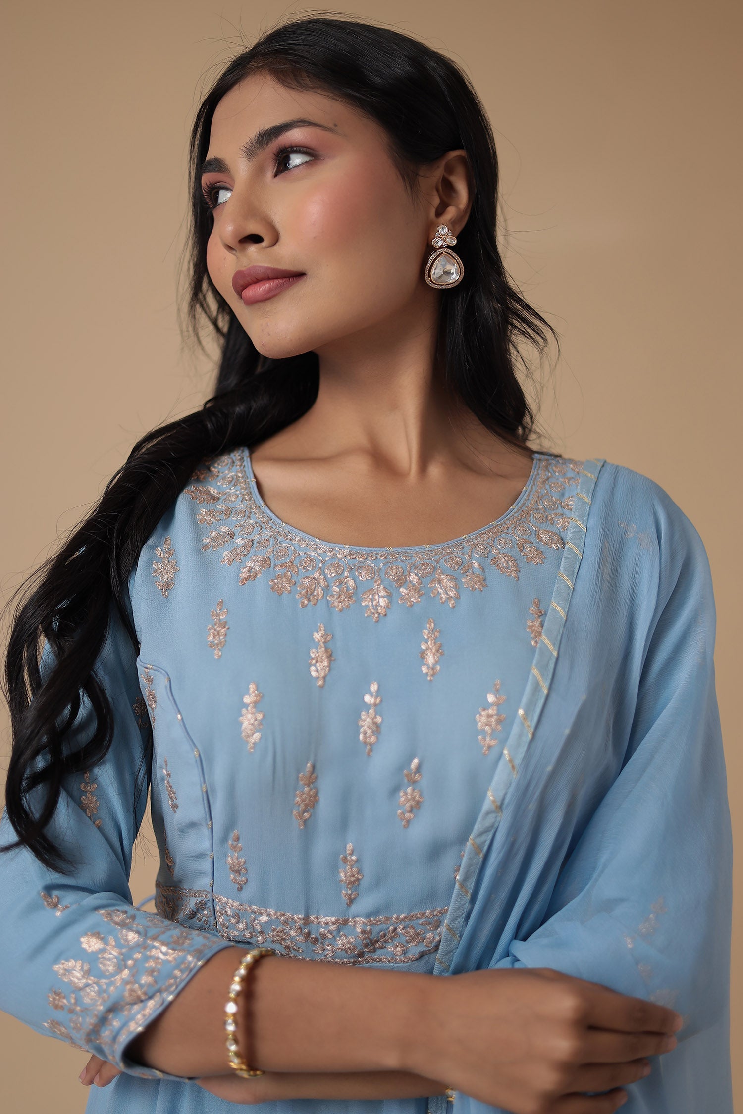 Georgette Anarkali Suit Embroidered with Pittan work