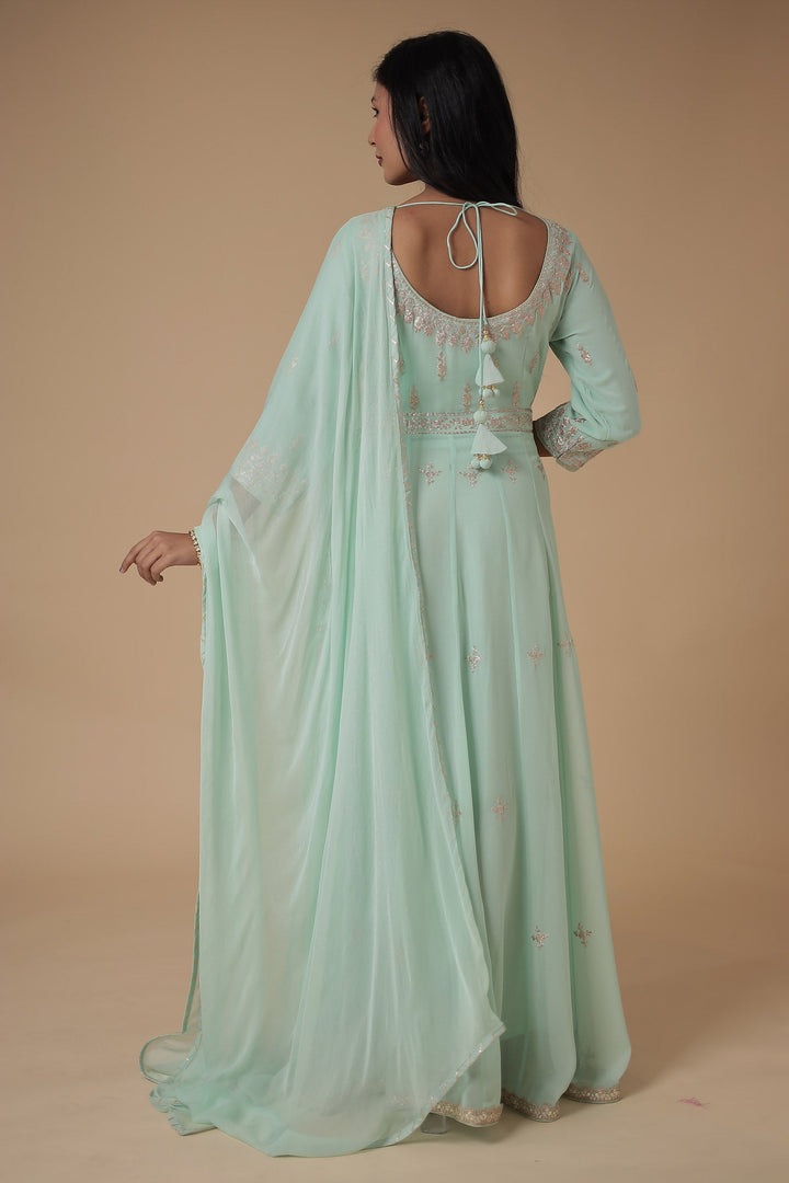 Georgette Anarkali Suit Embroidered with Pittan work