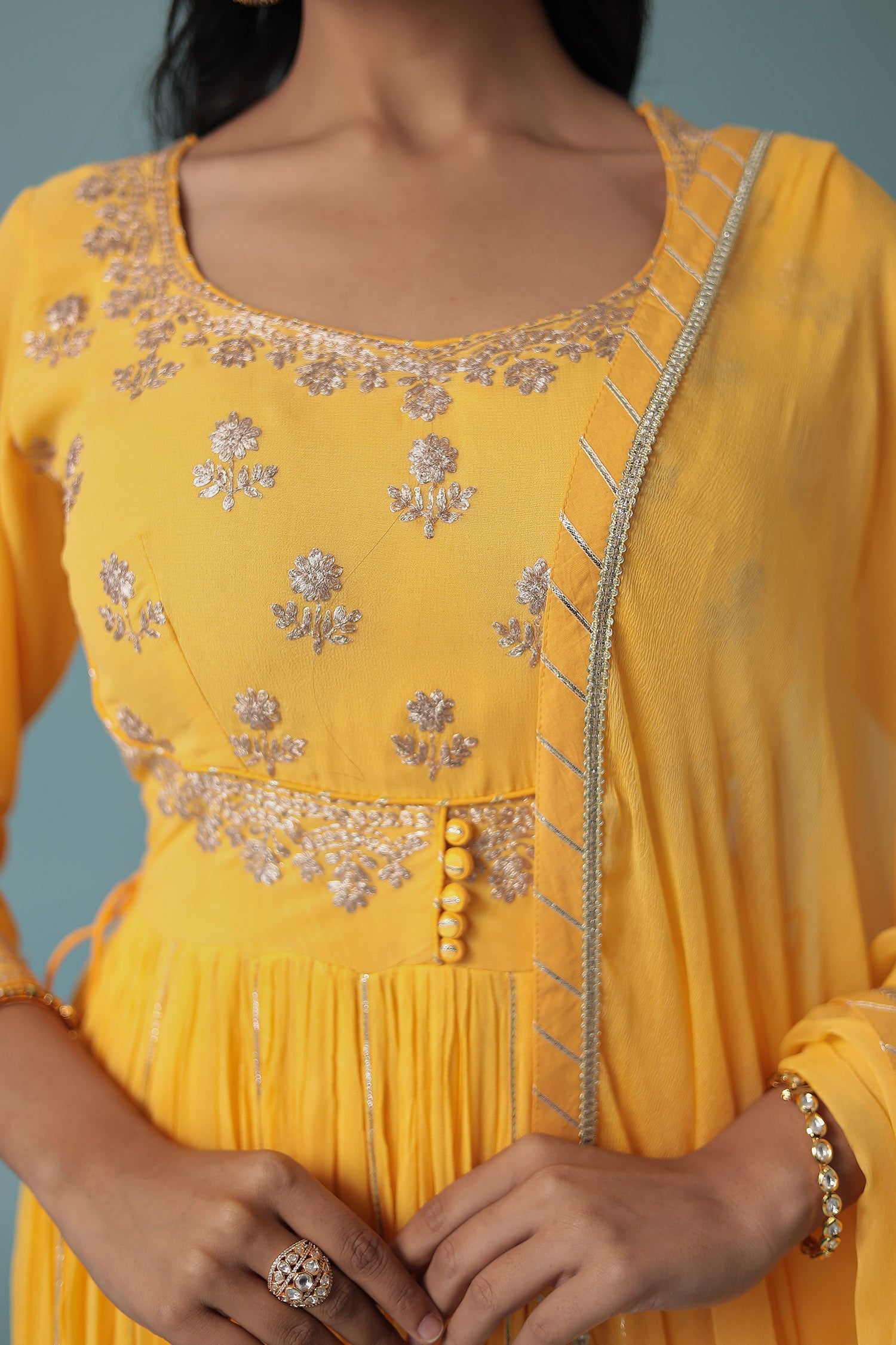 Georgette Anarkali Suit Embroidered with Pittan work