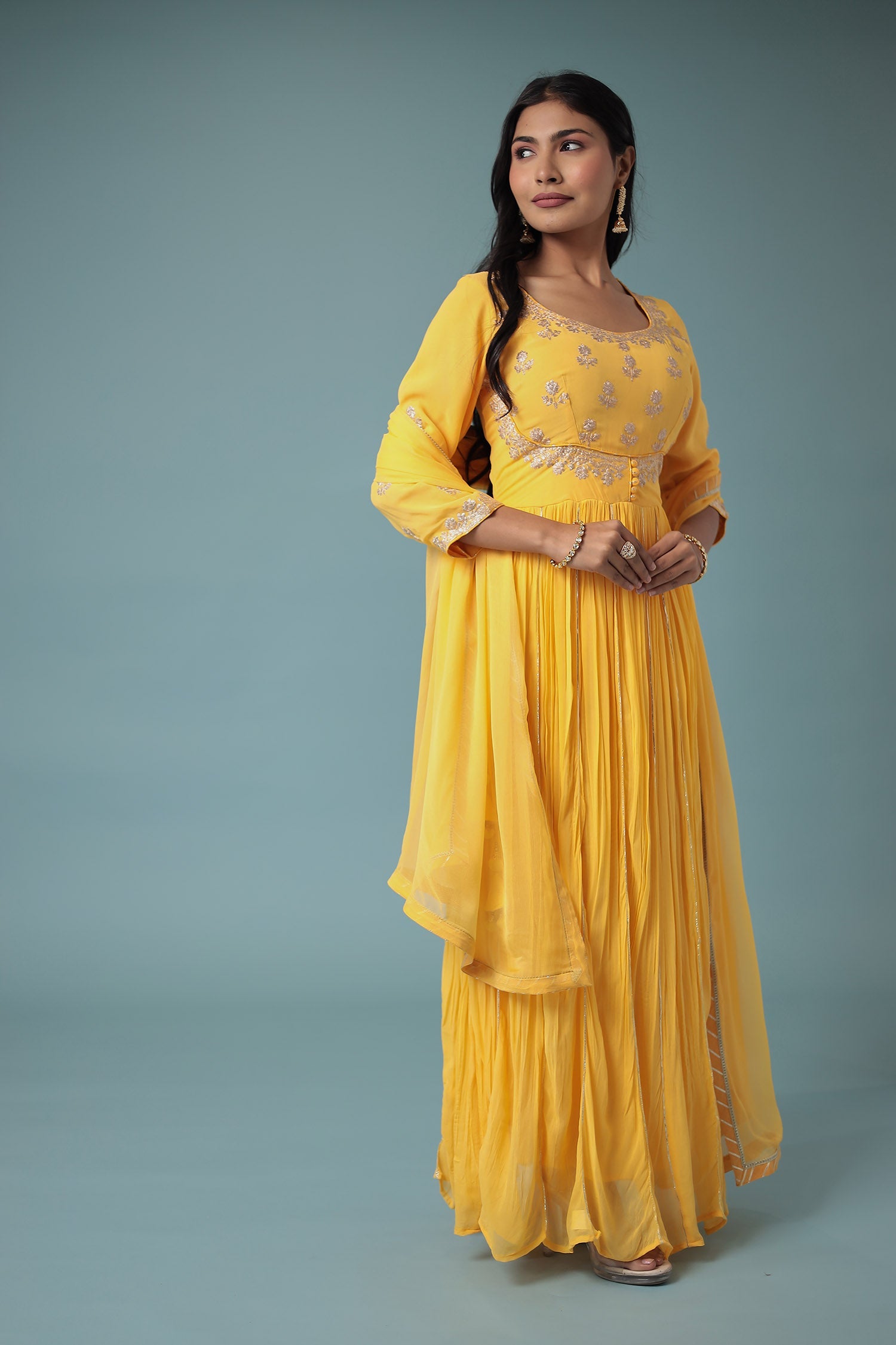 Georgette Anarkali Suit Embroidered with Pittan work