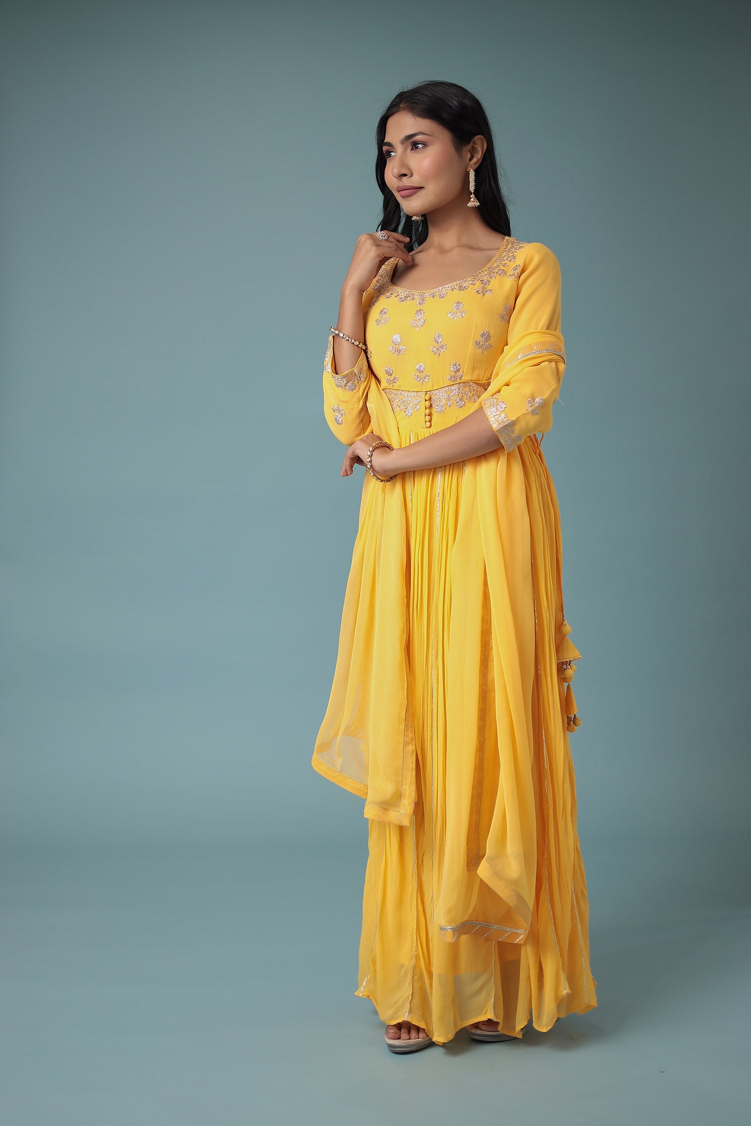 Georgette Anarkali Suit Embroidered with Pittan work