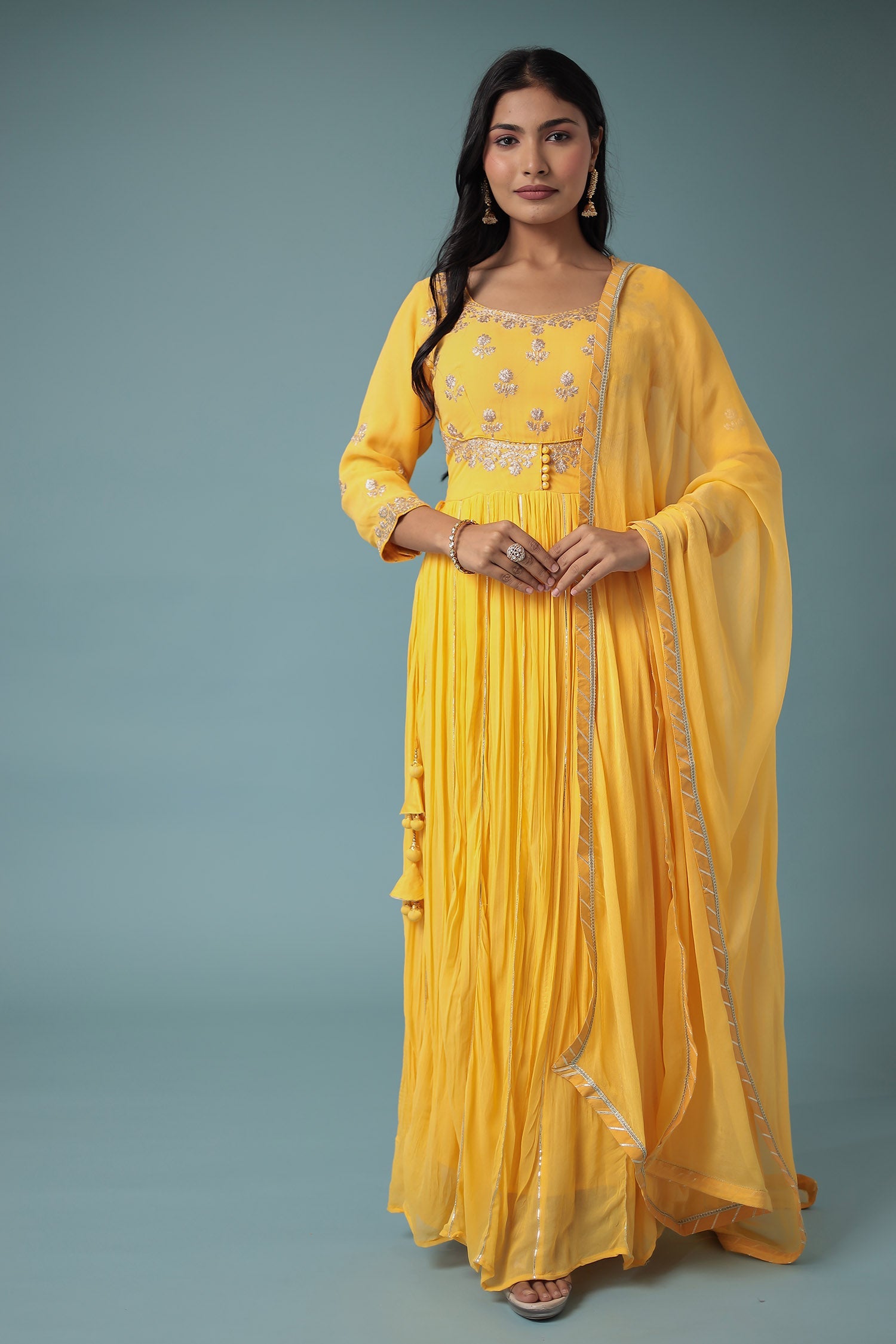 Georgette Anarkali Suit Embroidered with Pittan work